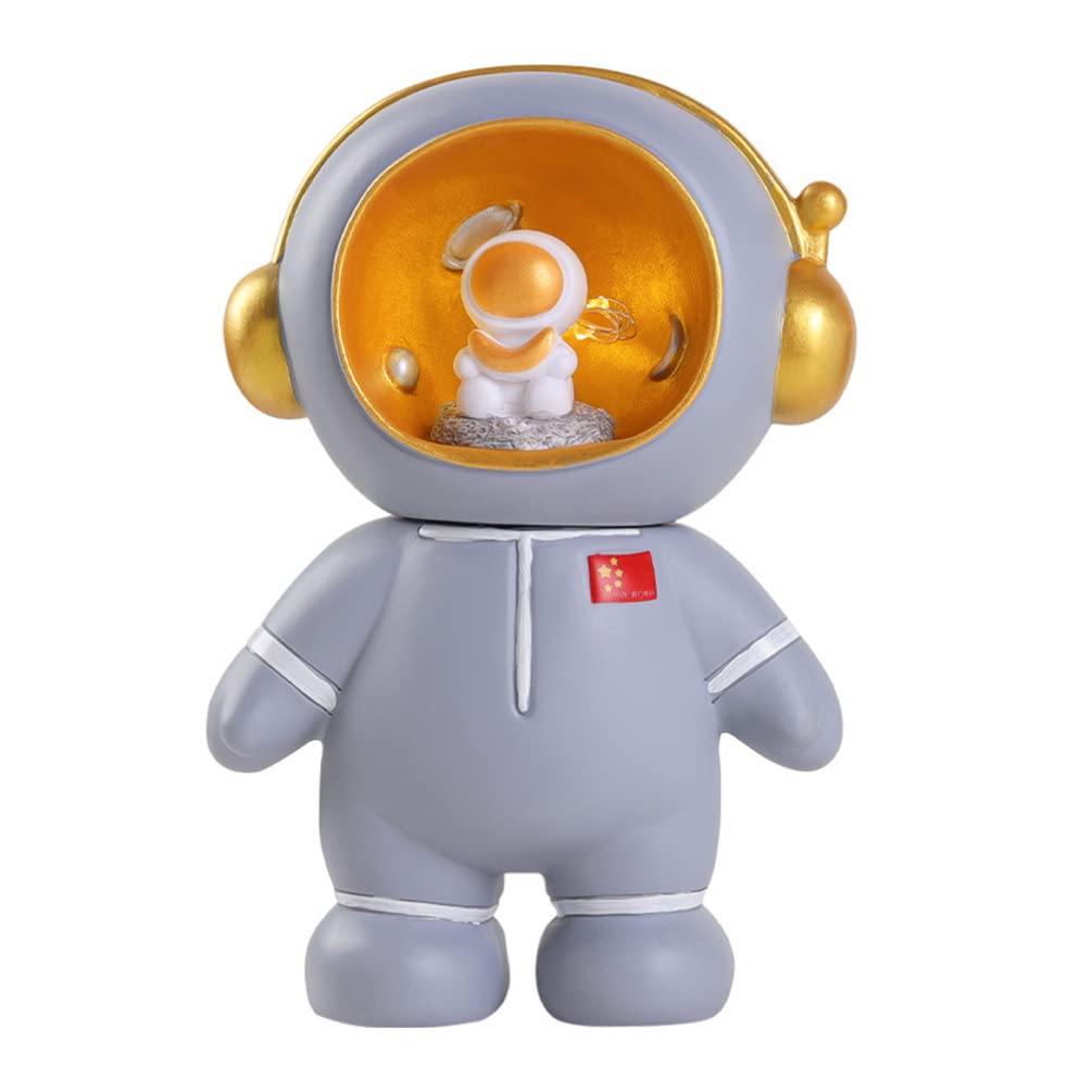 Toyvian 3D Astronaut Piggy Bank with Night Light - Grey Coin Saving Box for Kids, Money Bank & Nursery Decor - Perfect for Bedroom, Desk, and Table (Great Gift for Boys & Girls)