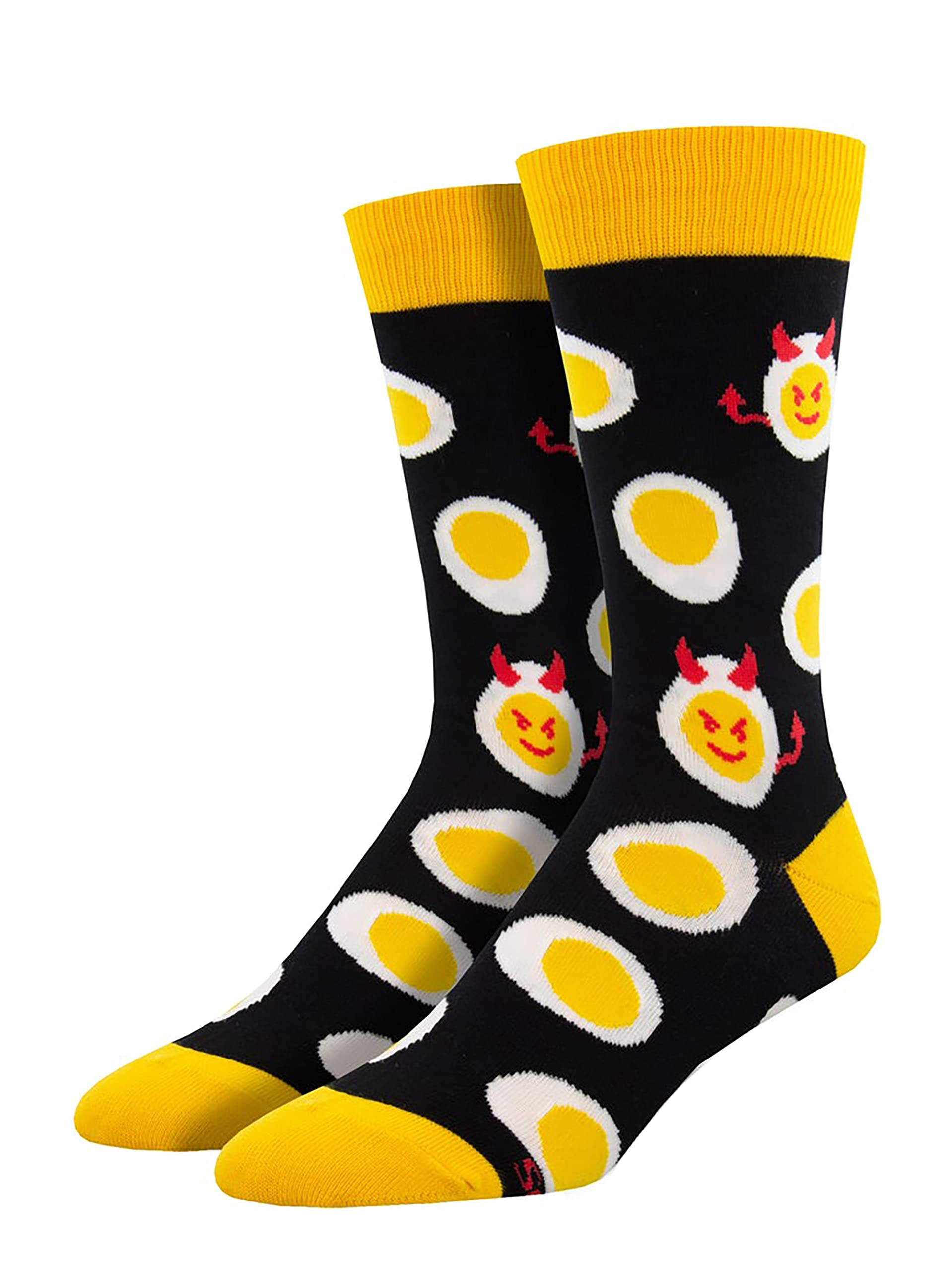 Socksmith Men's Deviled Eggs Novelty Crew Socks - Black - Fun Food Themed Socks for Casual Wear, Gifts & Costume Accessories