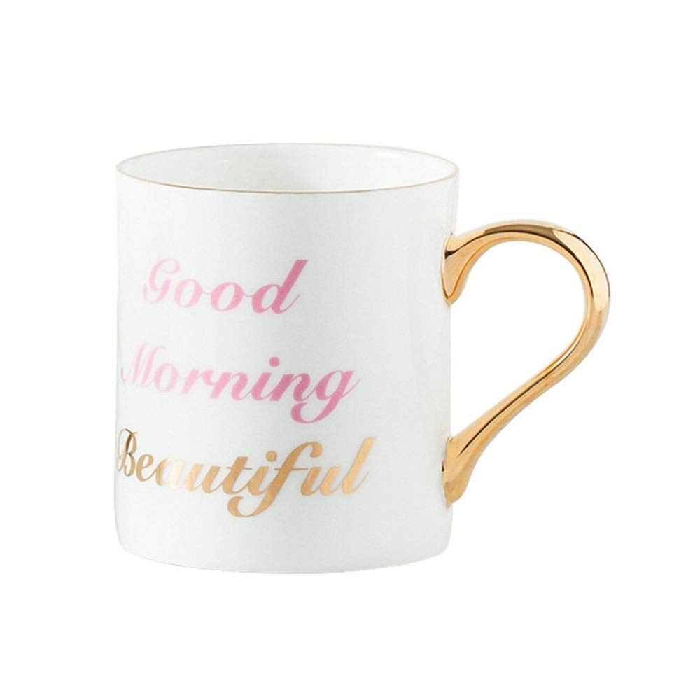 Premium Bone China Coffee Mug with 304 Stainless Steel Spoon - 400ml Large Capacity, Heat-Resistant Handle & Hanging Loop - Elegant Blue & Pink Options - Perfect for Breakfast, Milk Tea, or Office Coffee Breaks