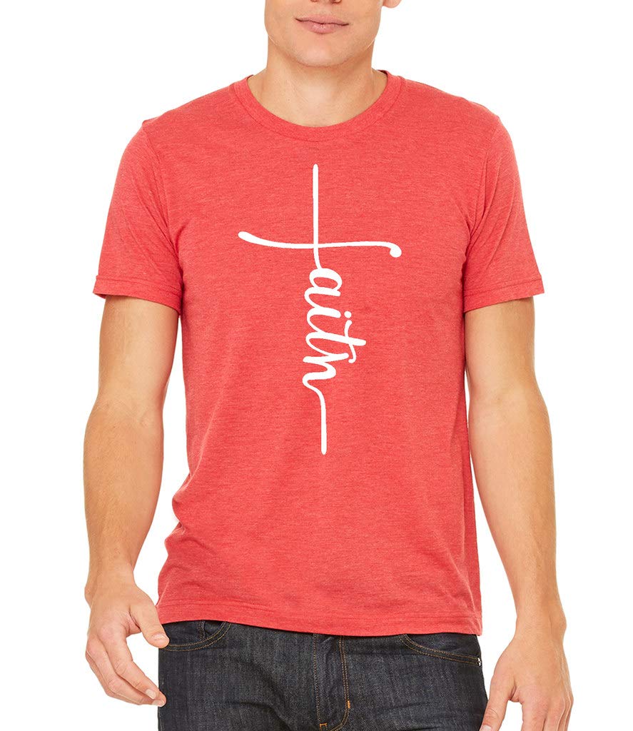 Men's Cross Faith Red Tri-Blend T-Shirt - Soft Comfortable C1 Red Christian Tee for Casual Wear & Church Outfits