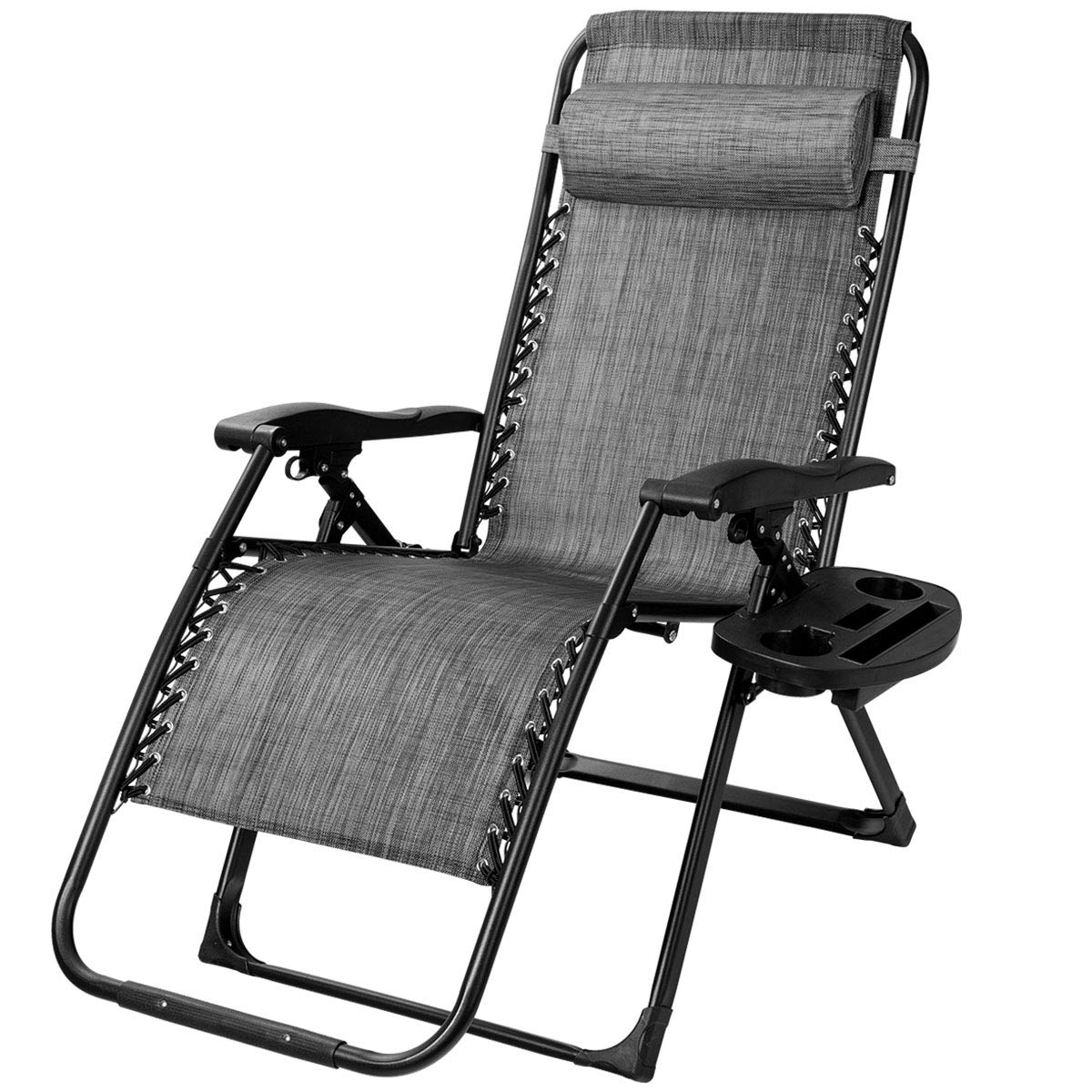 SAFSTAR Zero Gravity Chair - Oversized Outdoor Lounge Chair with Cup Holder & Detachable Pillow, 500 Lbs Capacity Folding Patio Recliner for Backyard, Poolside, Beach, Camping - Comfortable Gray Relaxation Chair