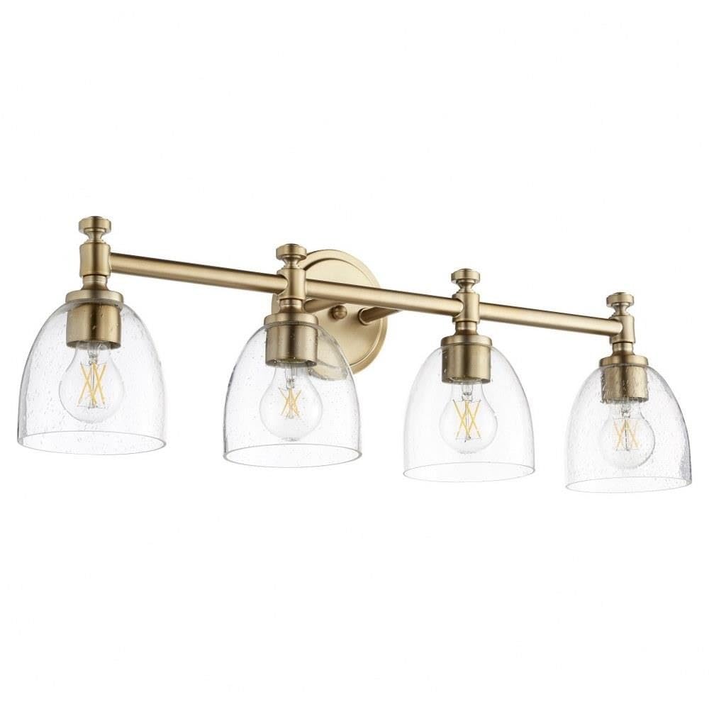 Quorum 5122-4-280 Transitional Four Light Vanity Light Fixture - Rossington Collection Brass Antique Finish Bathroom Lighting for Modern & Classic Decor