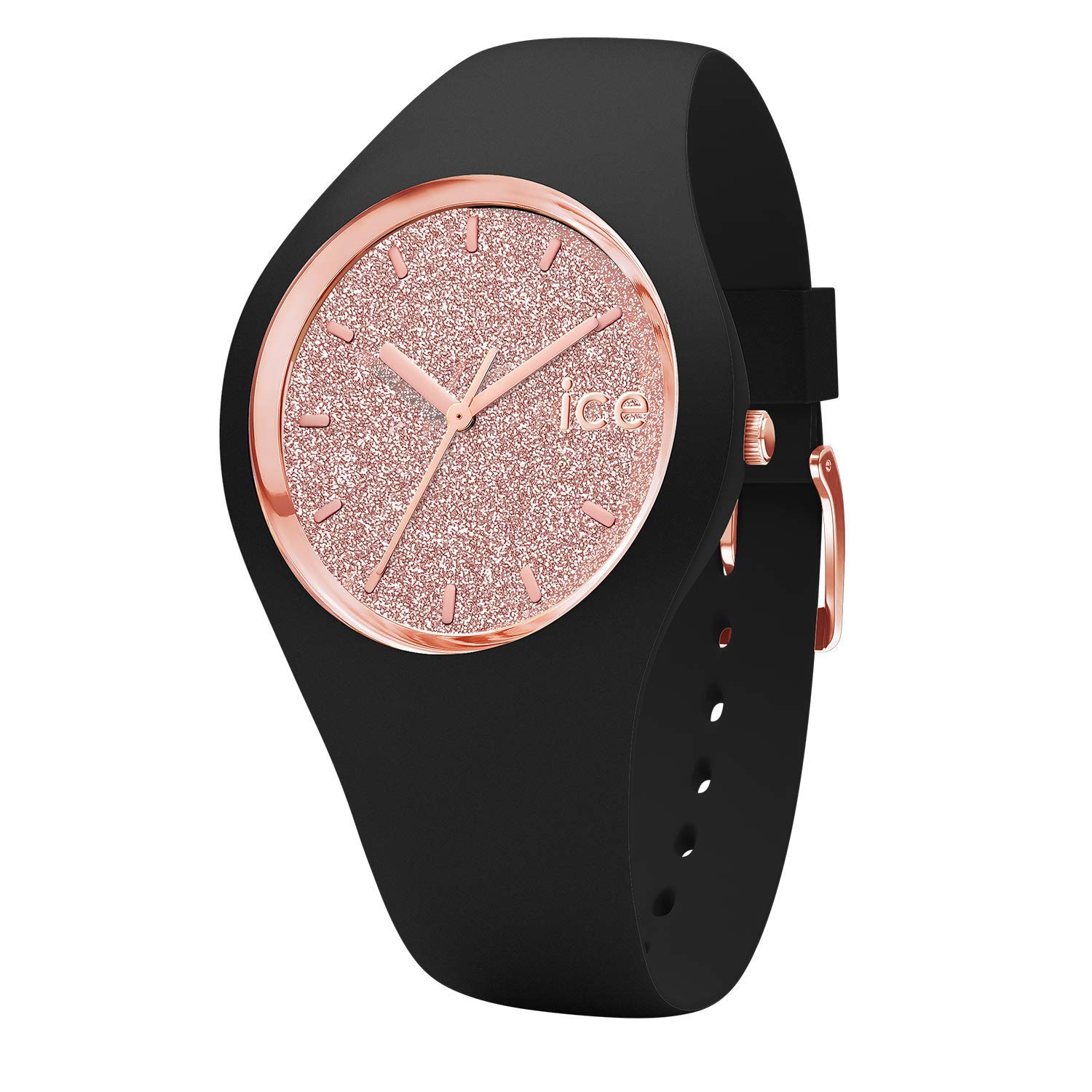 Ice-Watch ICE Glitter Black Rose-Gold Women's Leather Strap Wristwatch - Elegant Fashion Watch for Women, Perfect for Daily Wear, Office & Special Occasions