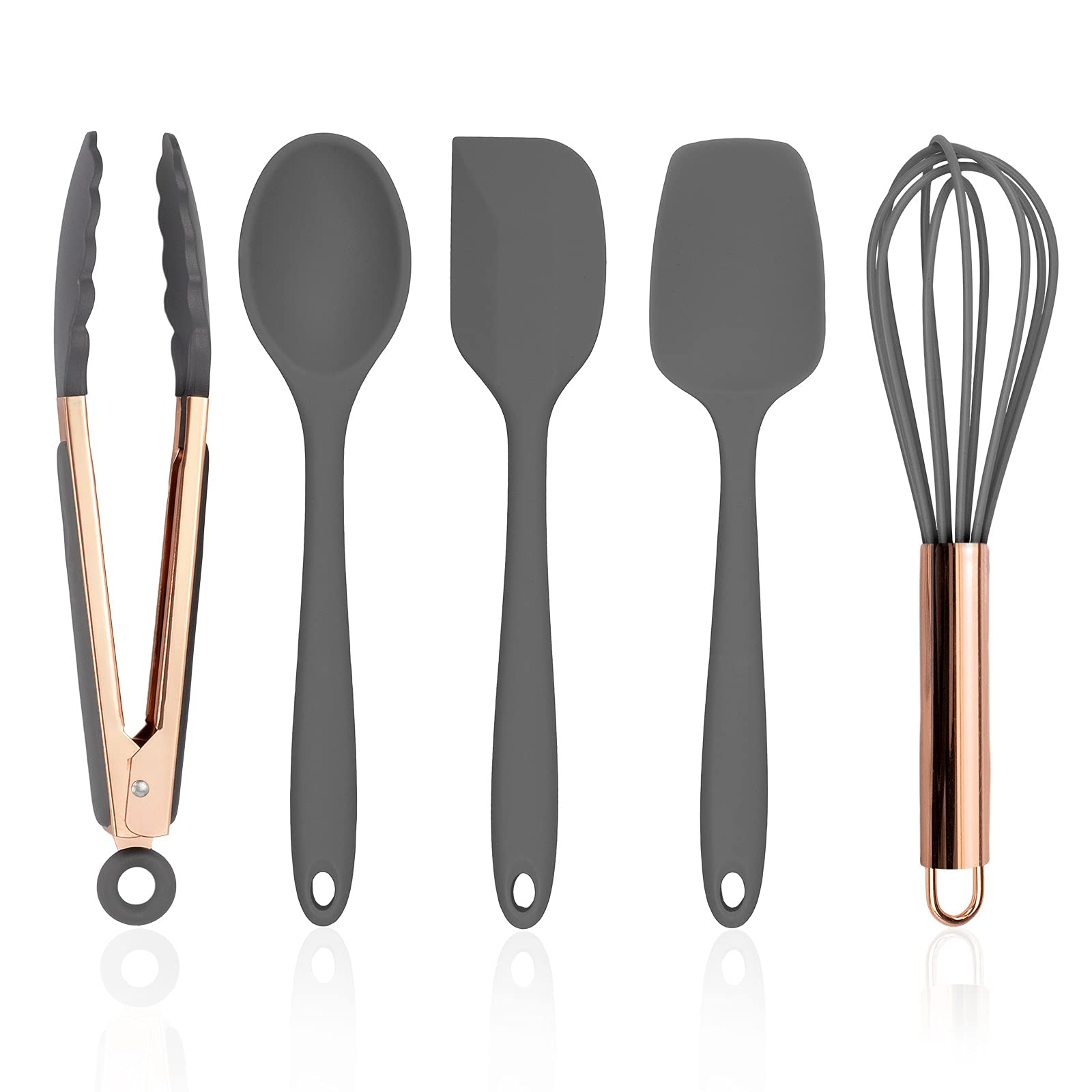 COOK WITH COLOR Silicone Cooking Utensils Set - Easy to Clean, Nonstick Cookware Safe Kitchen Gadgets, Gray - Perfect for Everyday Cooking & Baking