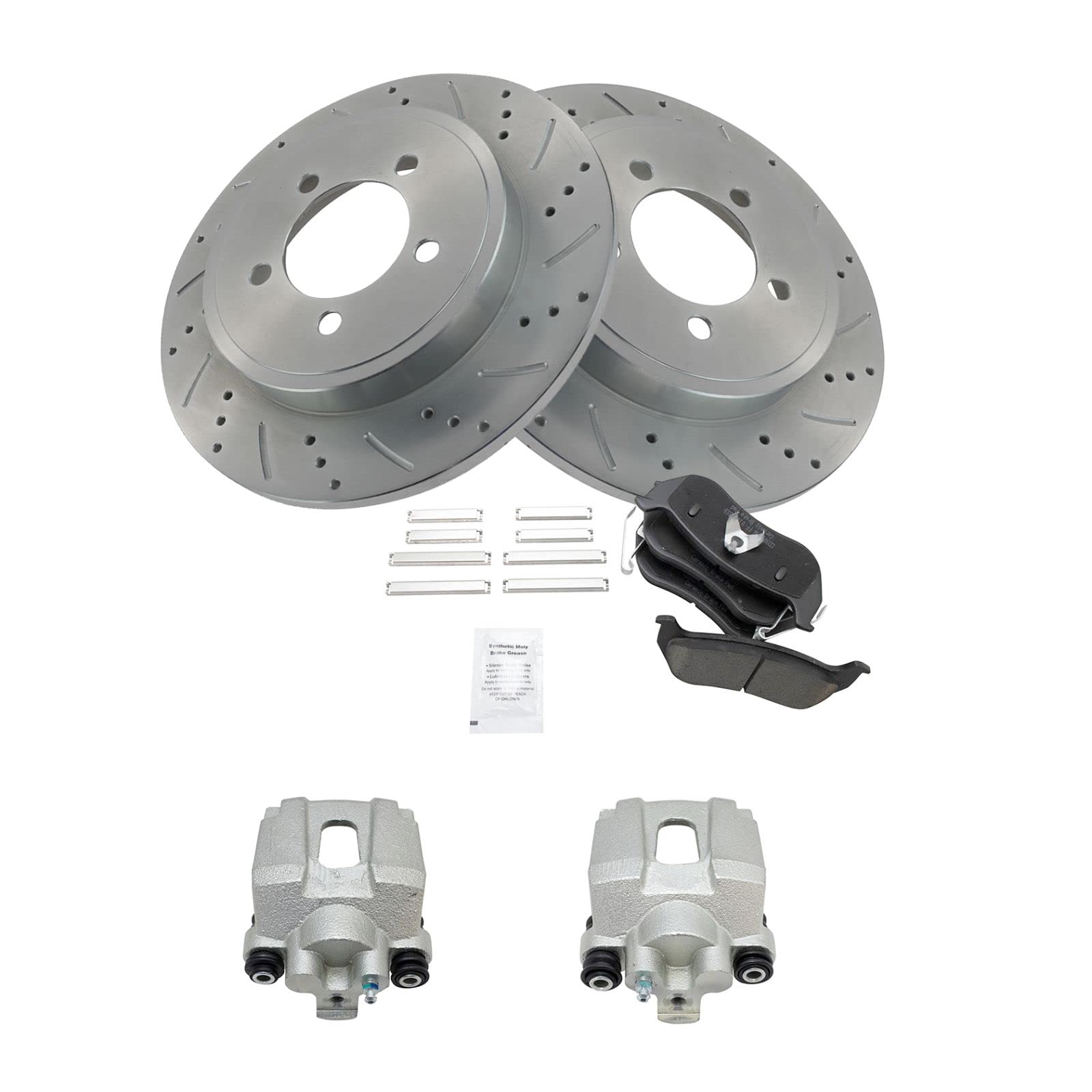 Premium Ceramic G-Coated Rear Brake Pad & Rotor Kit with Calipers - Compatible with 2003-2007 Jeep Liberty & 2003-2006 Wrangler - High Performance Braking for Off-Road & Daily Driving