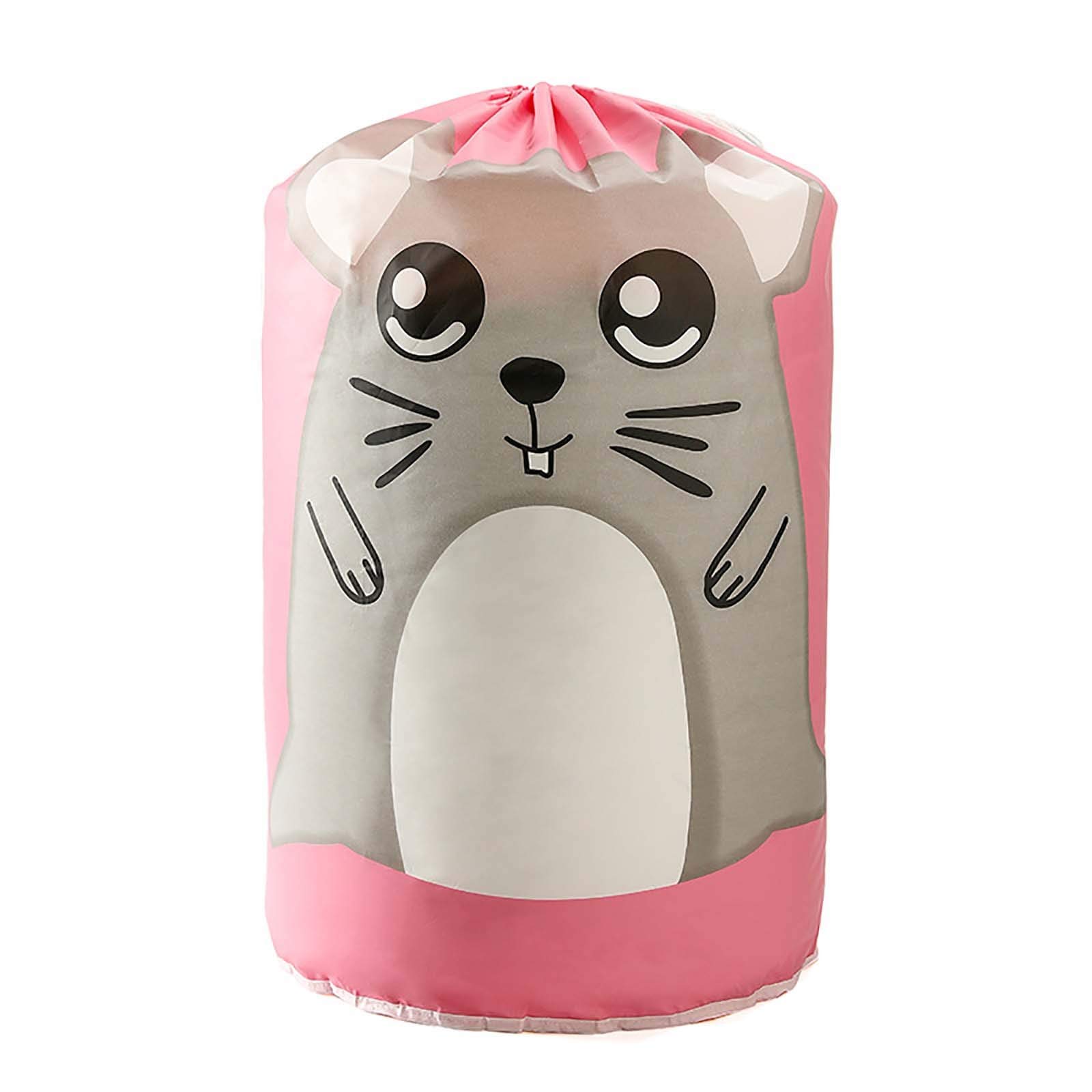 Waterproof PEVA Cylindrical Quilt Storage Bag with Print - Pink Clothes Organizer for Travel, Home & Closet Organization