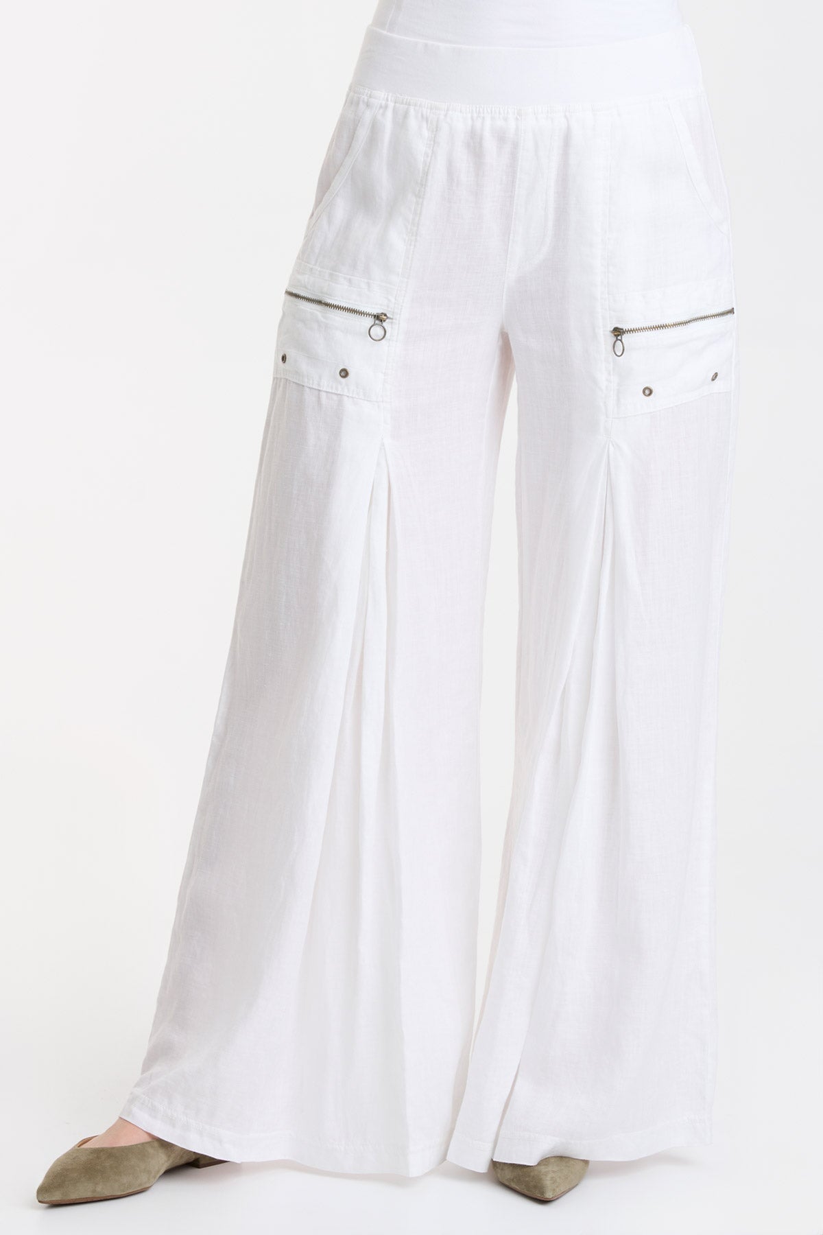 Darja Women's Wide Leg White Pants - Comfortable High Waist Linen Trousers for Casual, Office & Summer Outfits