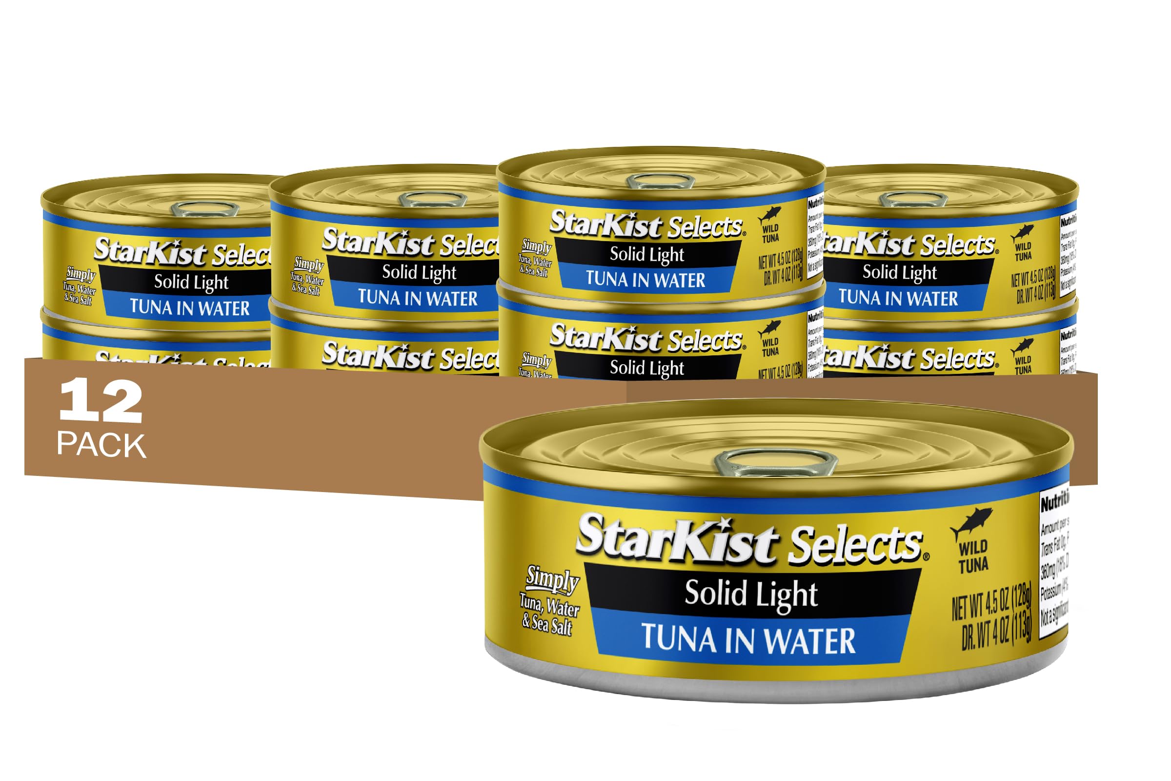 StarKist Selects Solid Light Tuna in Water Can, 4.5 Ounce (Pack of 12) - Perfect for Salads, Sandwiches, and Healthy Snacks