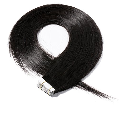40 Pieces Tape in Hair Extensions 100g - 100% Remy Human Hair 12''-24'' Double Side Tape, Seamless Skin Weft, Natural Straight Silky Hair (24 inch, #1B Off Black) - Perfect for Daily Wear, Parties, Weddings & Special Occasions