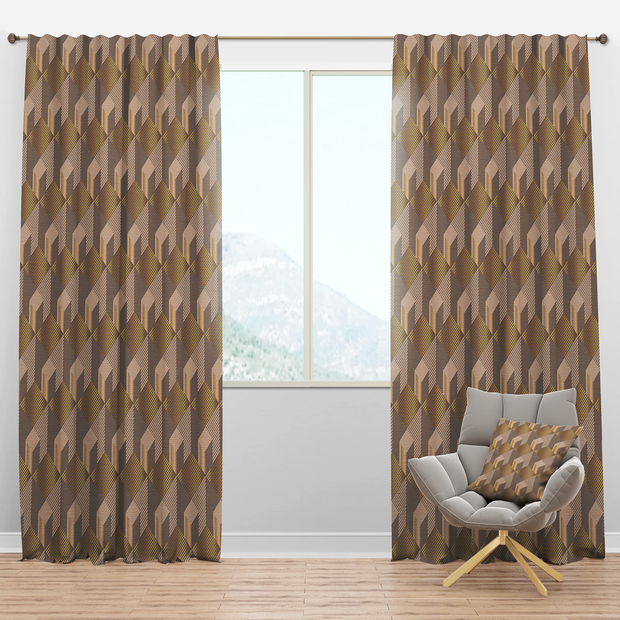 Retro Square Design Blackout Curtains - Thermal Insulated Bedroom & Living Room Drapes - Single Panel 52x95 Inches for Better Sleep & Energy Efficiency