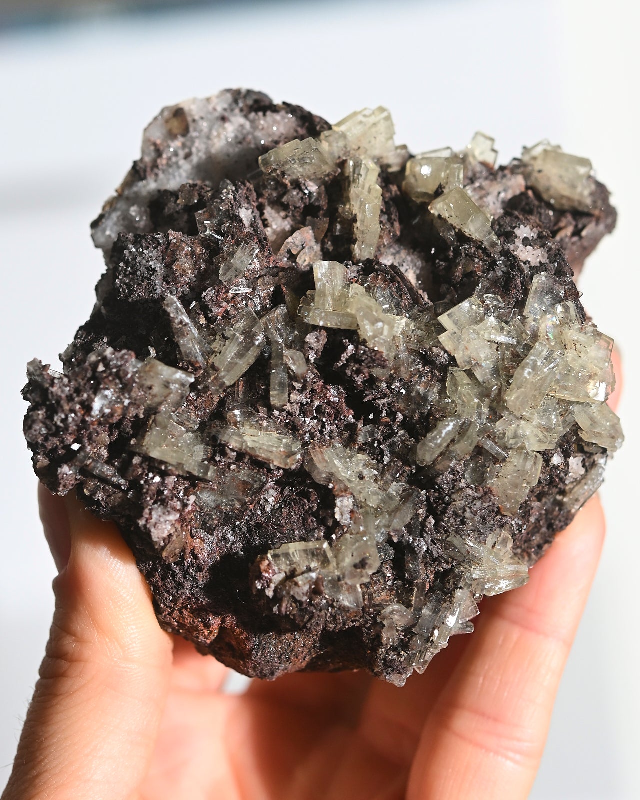 Natural Moroccan Crystalline Barite with Garnet Specimen - Mineral Collection, Healing Crystal, Home Decor & Gift Idea for Rock Enthusiasts