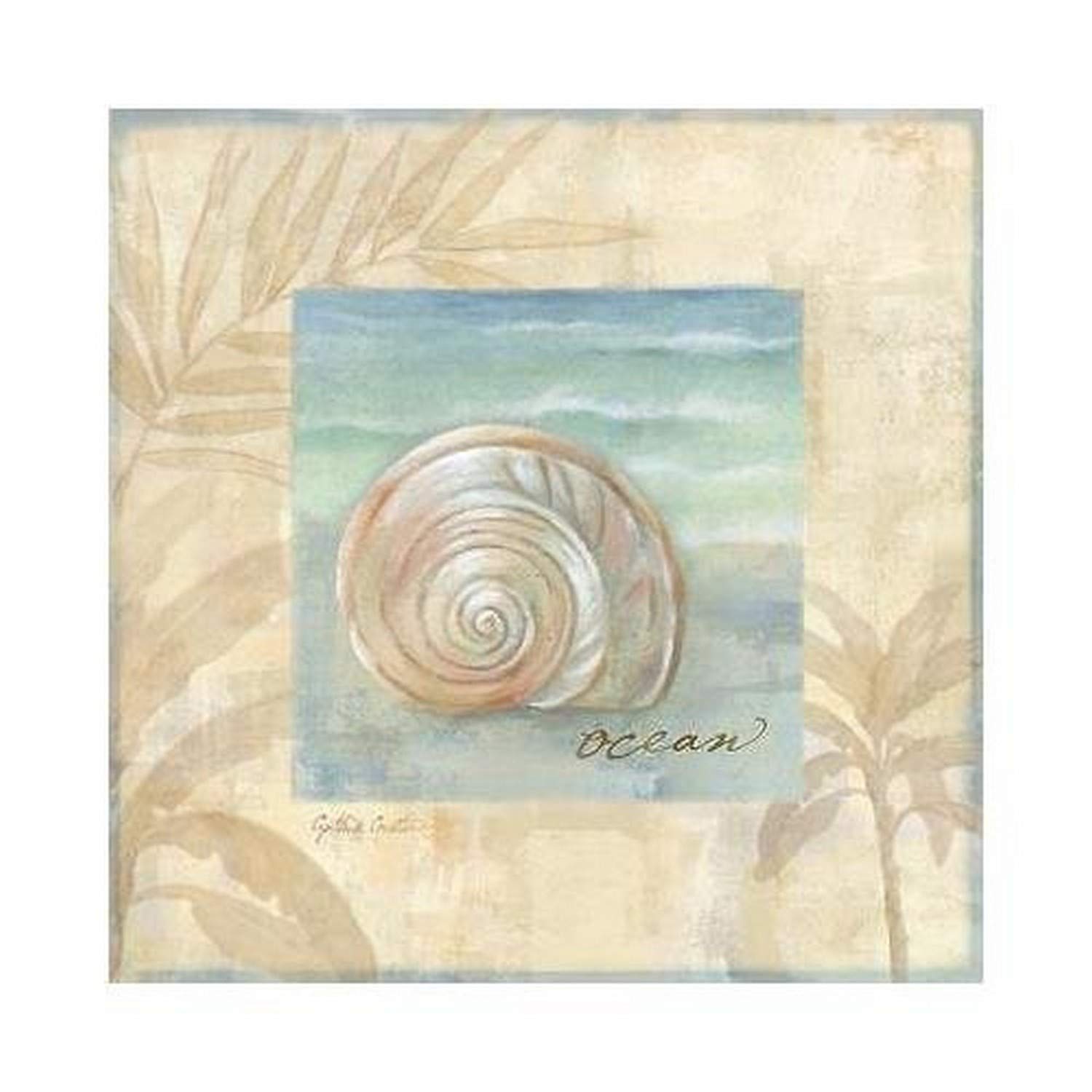 Cynthia Coulter 12x12 Island Shell Art Print - Coastal Beach Wall Decor with Starfish, Seashells & Palm Tree - Perfect for Living Room, Bedroom or Beach House Decor