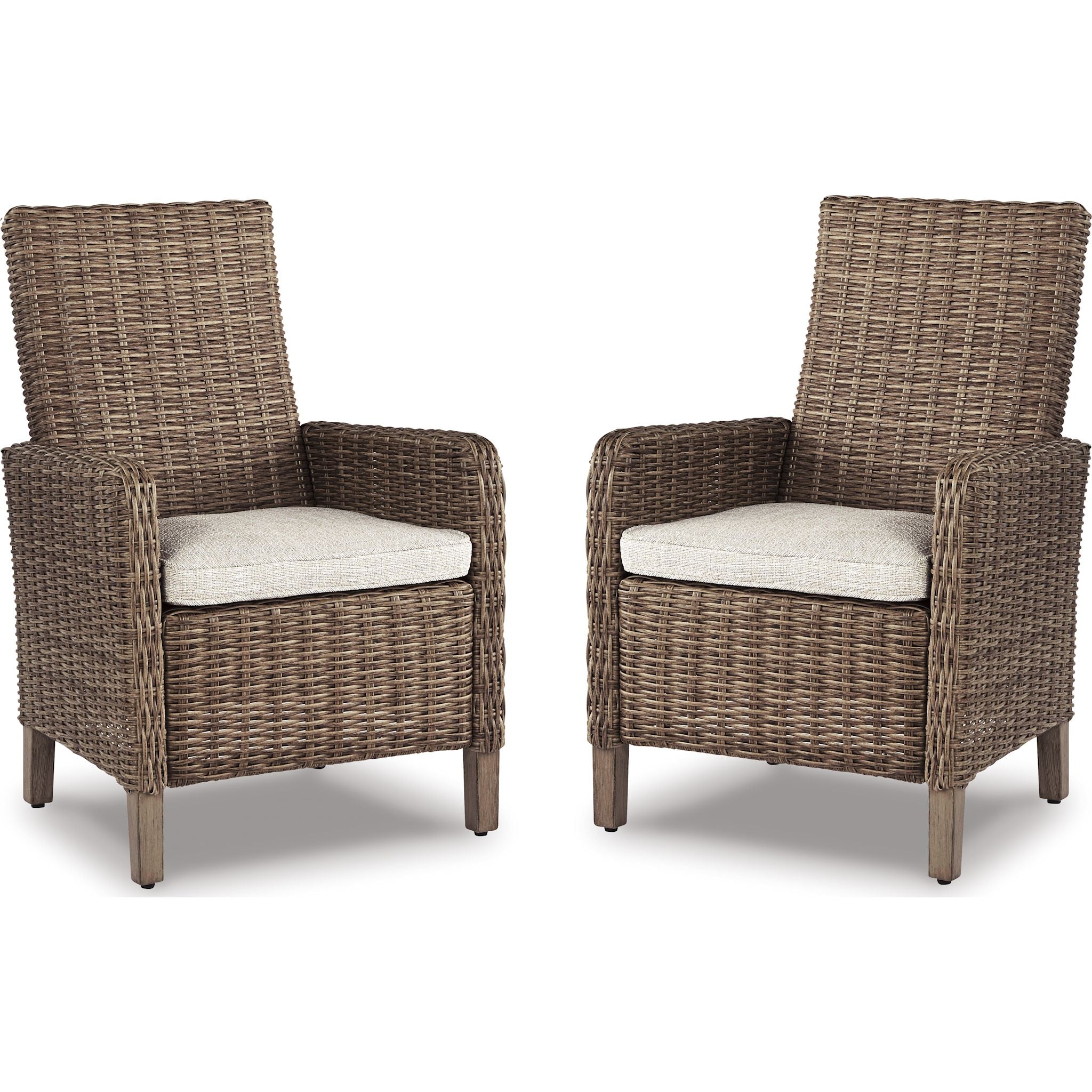 Beachcroft Outdoor Patio Chair with Cushion - Set of 2, Beige Waterproof Wicker Furniture for Poolside, Garden, Deck & Backyard Relaxation