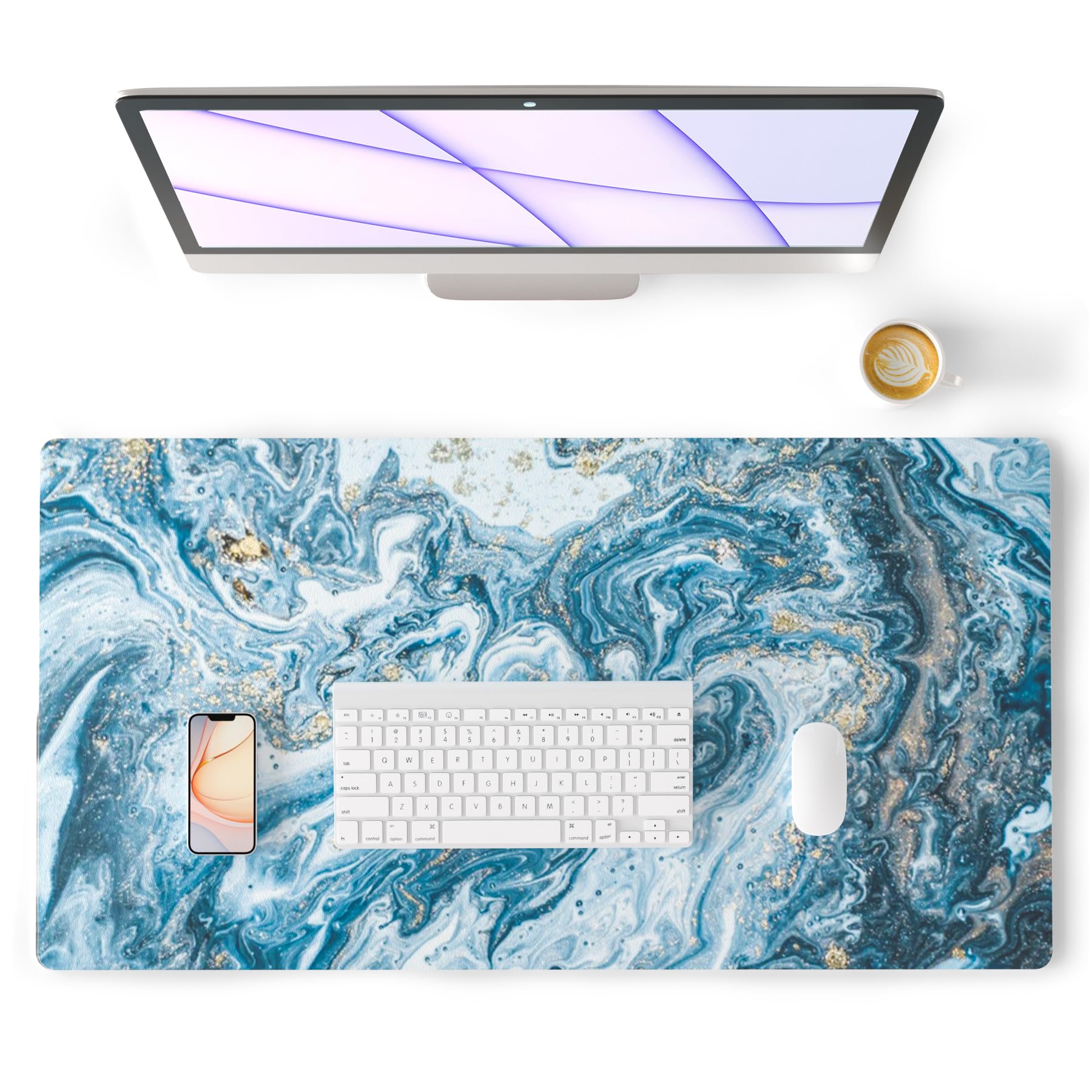 Premium Waterproof Blue & Gold Marble Desk Pad - Large 31.5