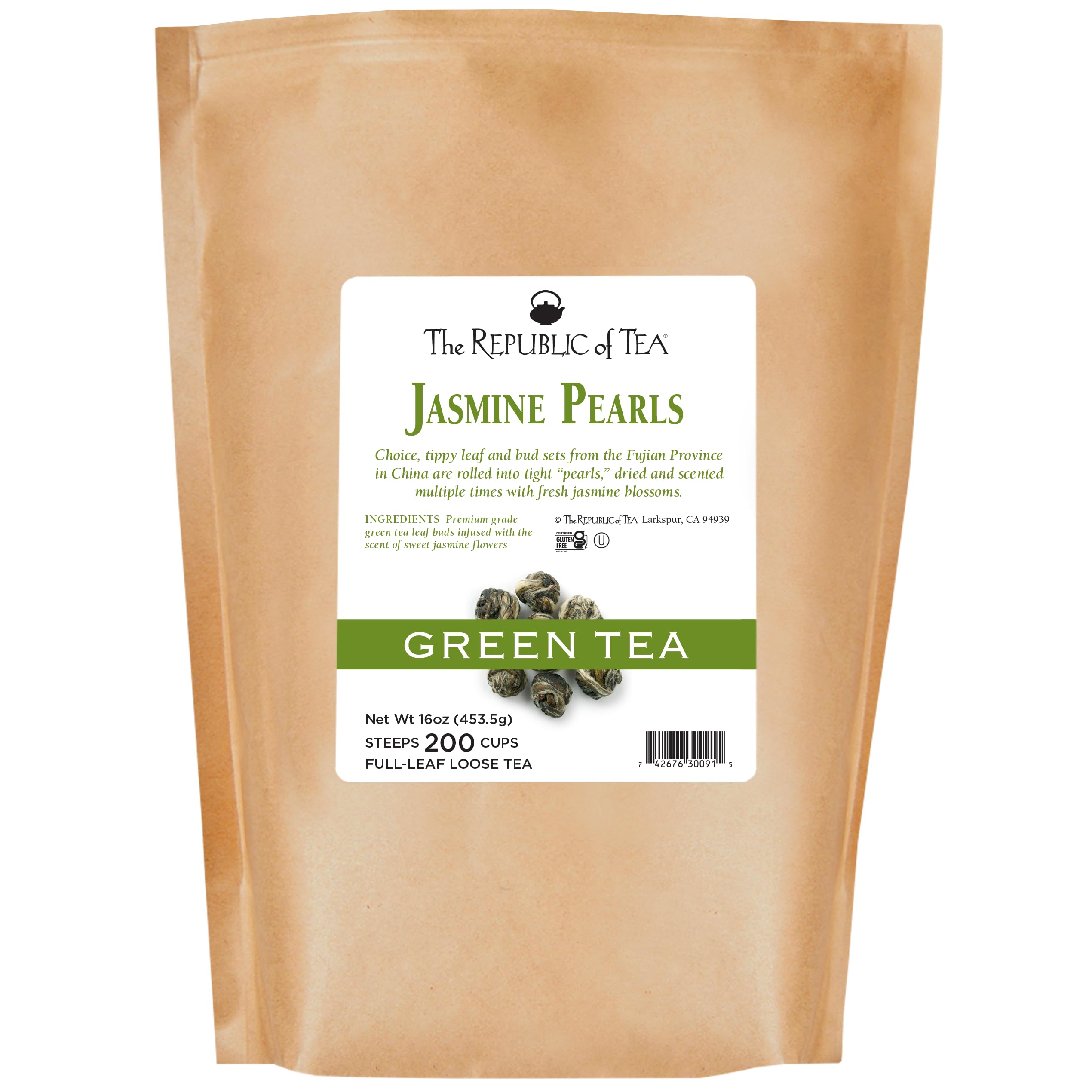 Premium Jasmine Pearls Loose Leaf Green Tea - 1 Pound Bulk Bag | 200+ Cups | Organic Full-Leaf Tea for Relaxation & Meditation | Perfect for Tea Ceremonies, Gifts & Daily Wellness