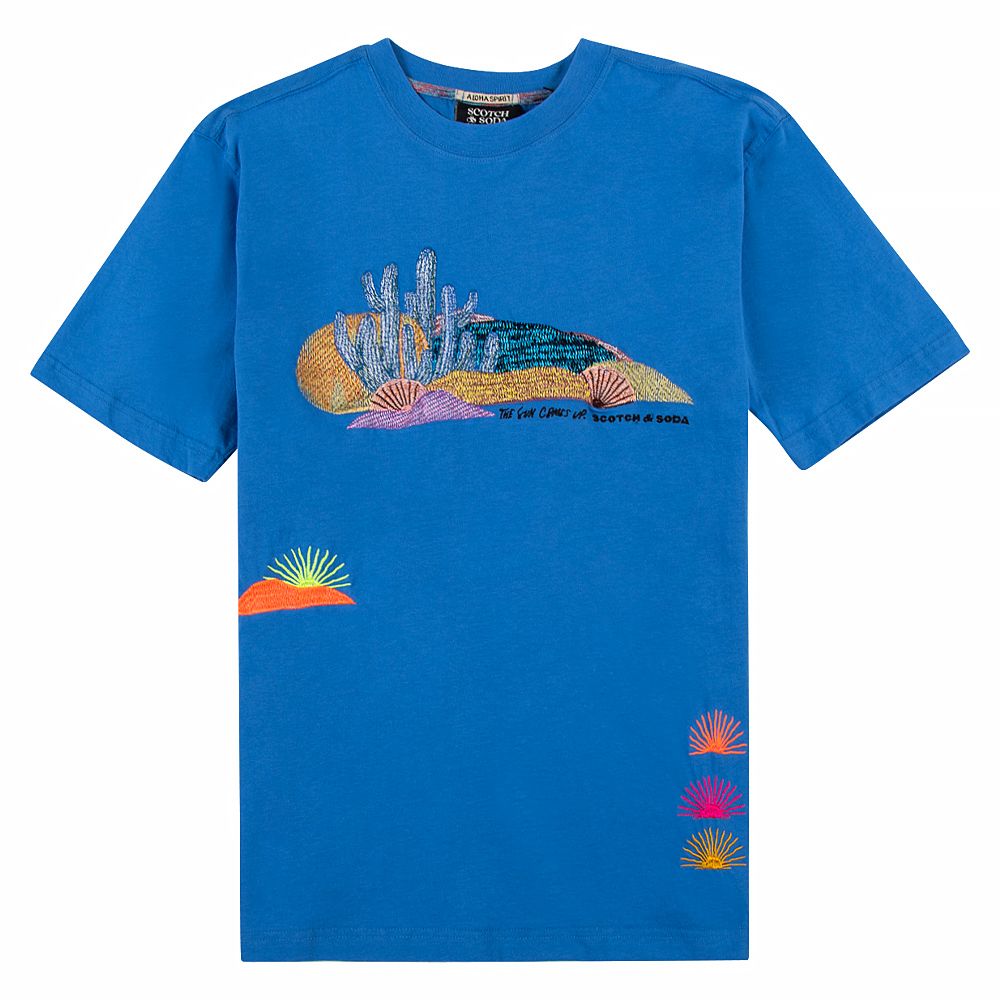 Abel Macias X Scotch & Soda Men's Azure Blue Cotton T-Shirt | Premium Casual Wear for Street Style & Everyday Comfort