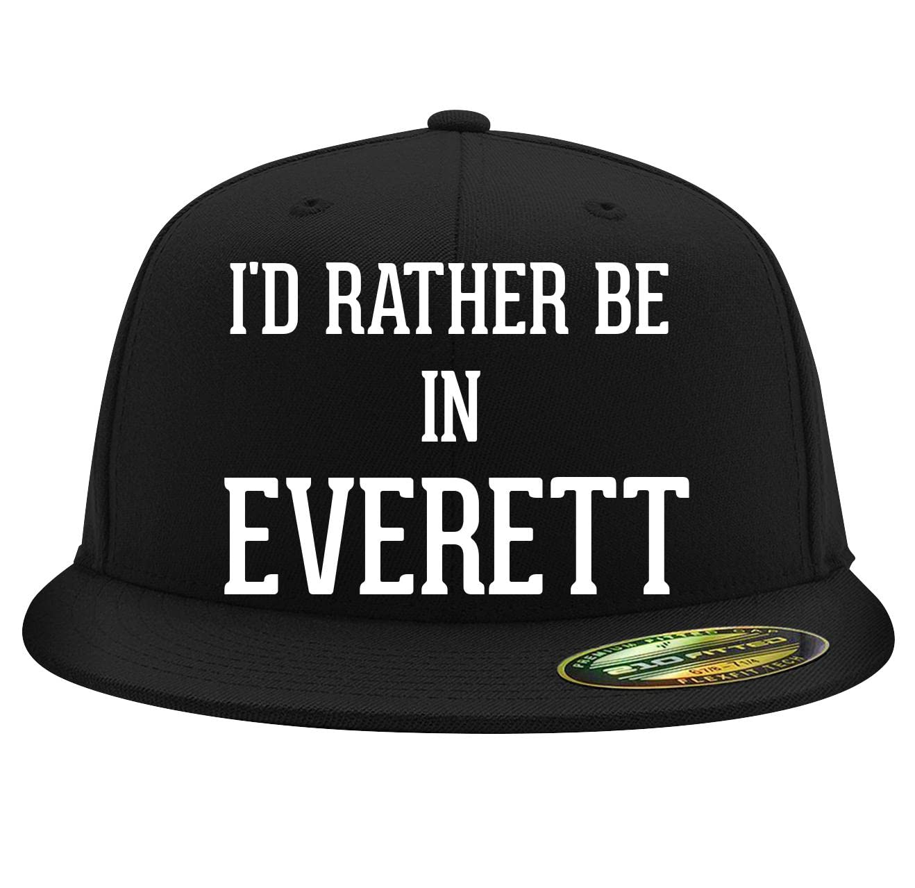 Flexfit 6210 Structured Flat Bill Fitted Baseball Cap for Men & Women - Snapback Closure | I'd Rather Be in Everett Hat | Perfect for Sports, Outdoor Activities & Casual Wear