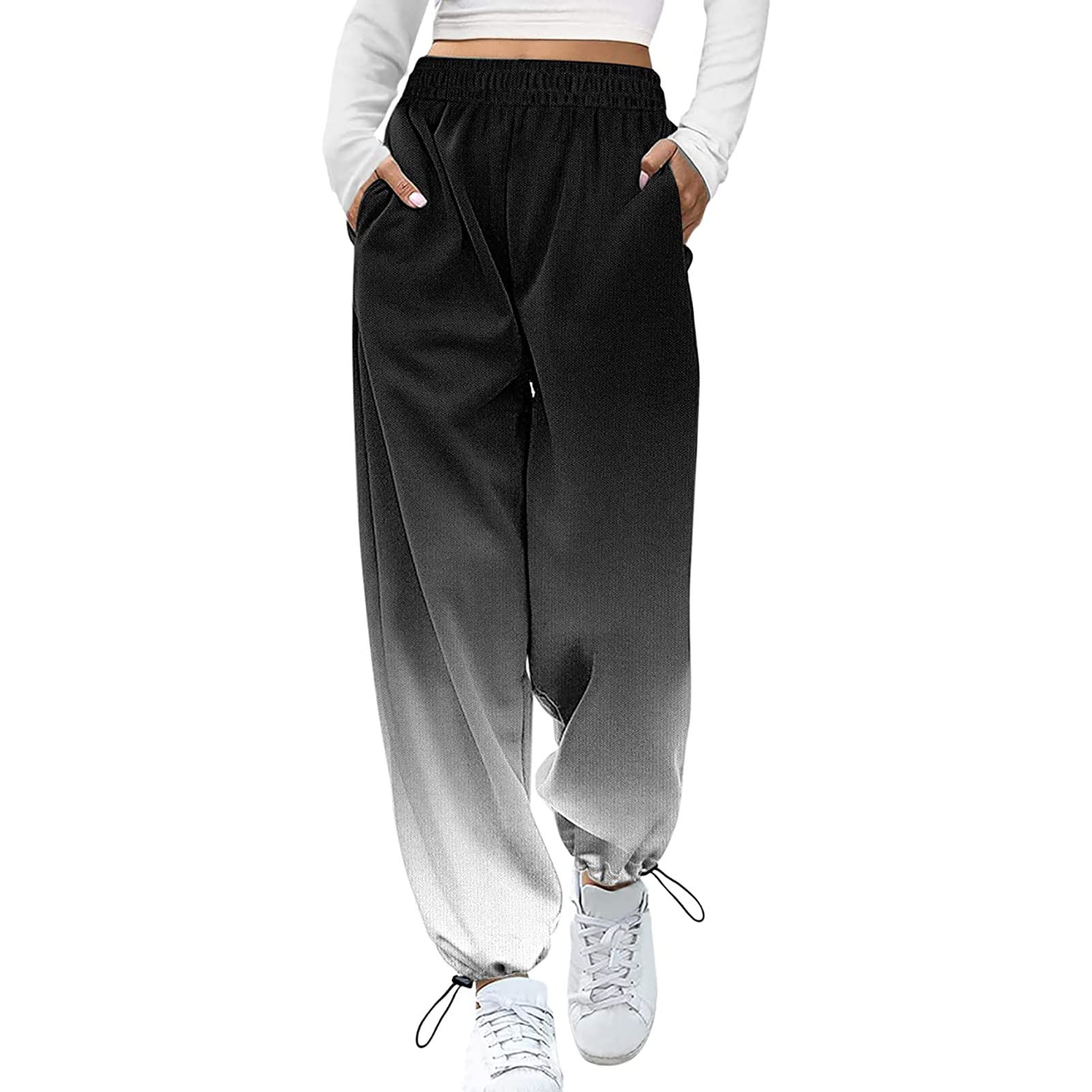 BLVB Women's High Waist Gradient Sweatpants - Loose Fit Lounge Pants with Pockets for Yoga, Running & Casual Wear | Comfortable Workout & Home Pants for Women