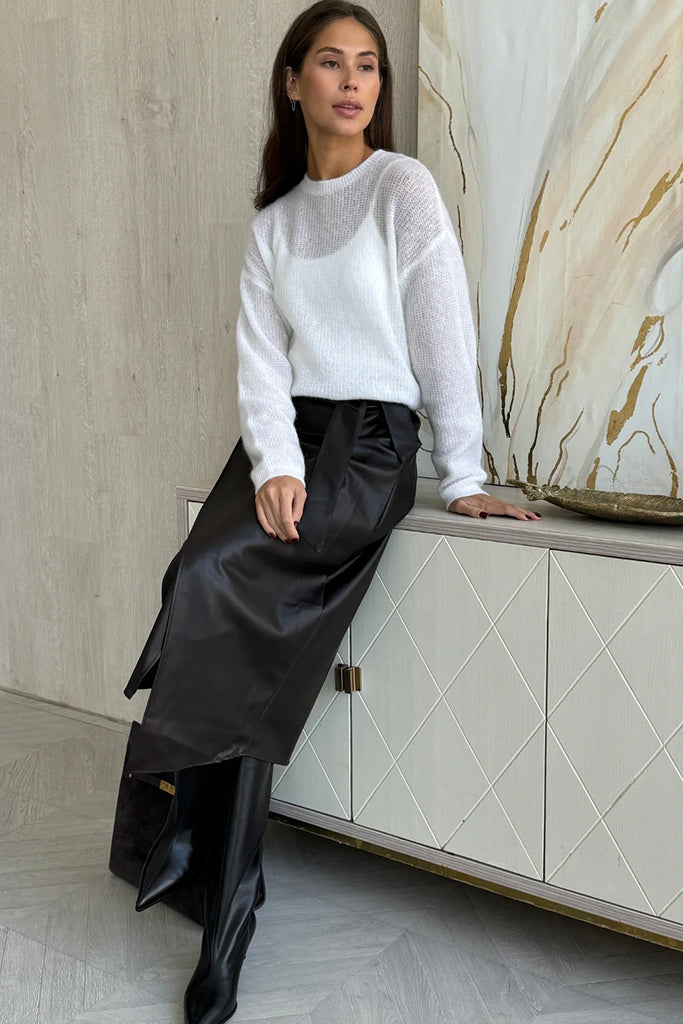Charli Livia Wrap Skirt for Women - Stylish High Waist Flowy Midi Skirt in Espresso Brown - Perfect for Casual Outfits, Office Wear & Summer Vacations