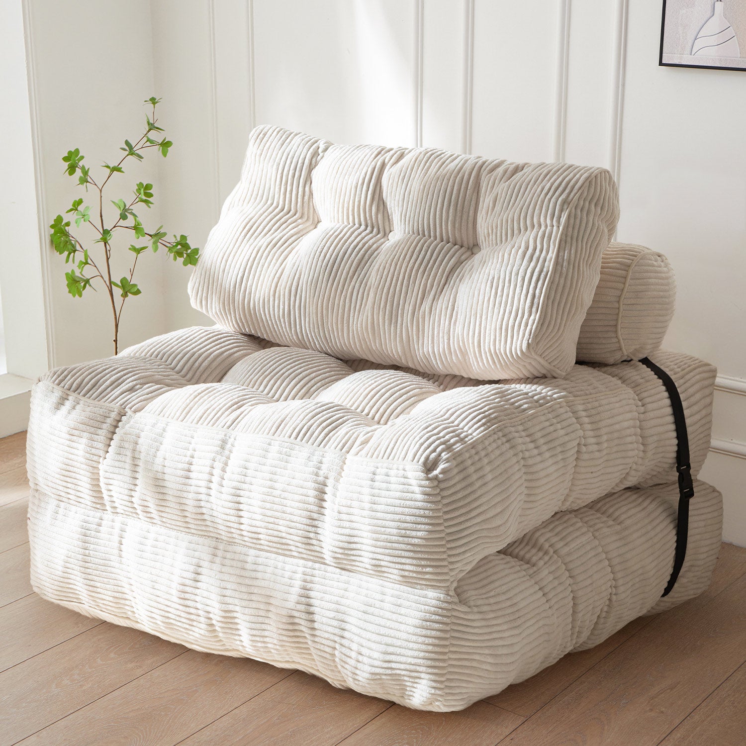 MAXYOYO Corduroy Convertible Sofa Bed - Sleeper Chair with Pillow in Beige | Space-Saving Furniture for Small Apartments, Guest Rooms & Home Offices