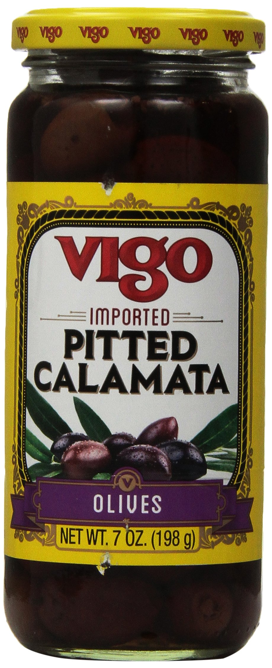 Premium Vigo Pitted Kalamata Olives - 7 oz Jar | Authentic Greek Olives for Salads, Charcuterie Boards & Mediterranean Recipes