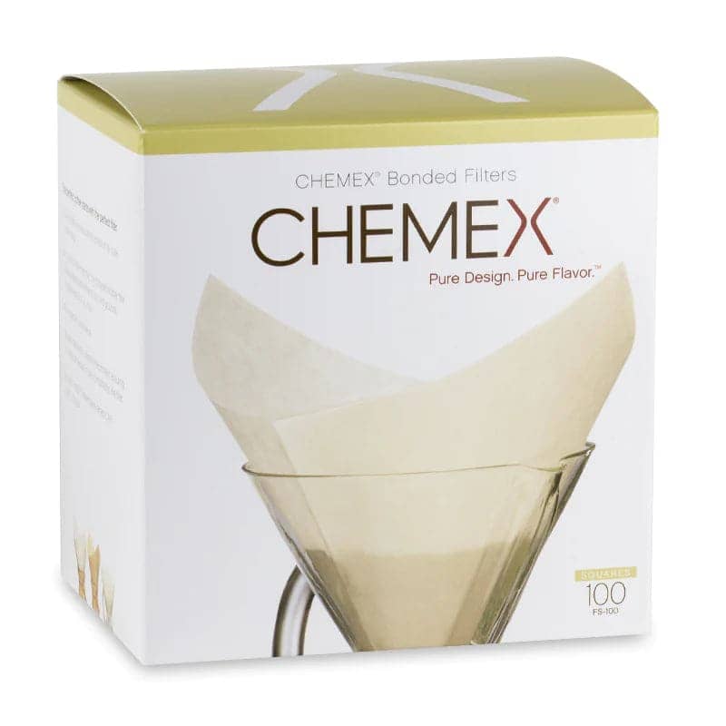 Chemex Bonded Coffee Filters FS-100 Prefolded Squares - 100 Count for Pour Over Coffee Brewing | Perfect for Home Baristas & Specialty Coffee Lovers