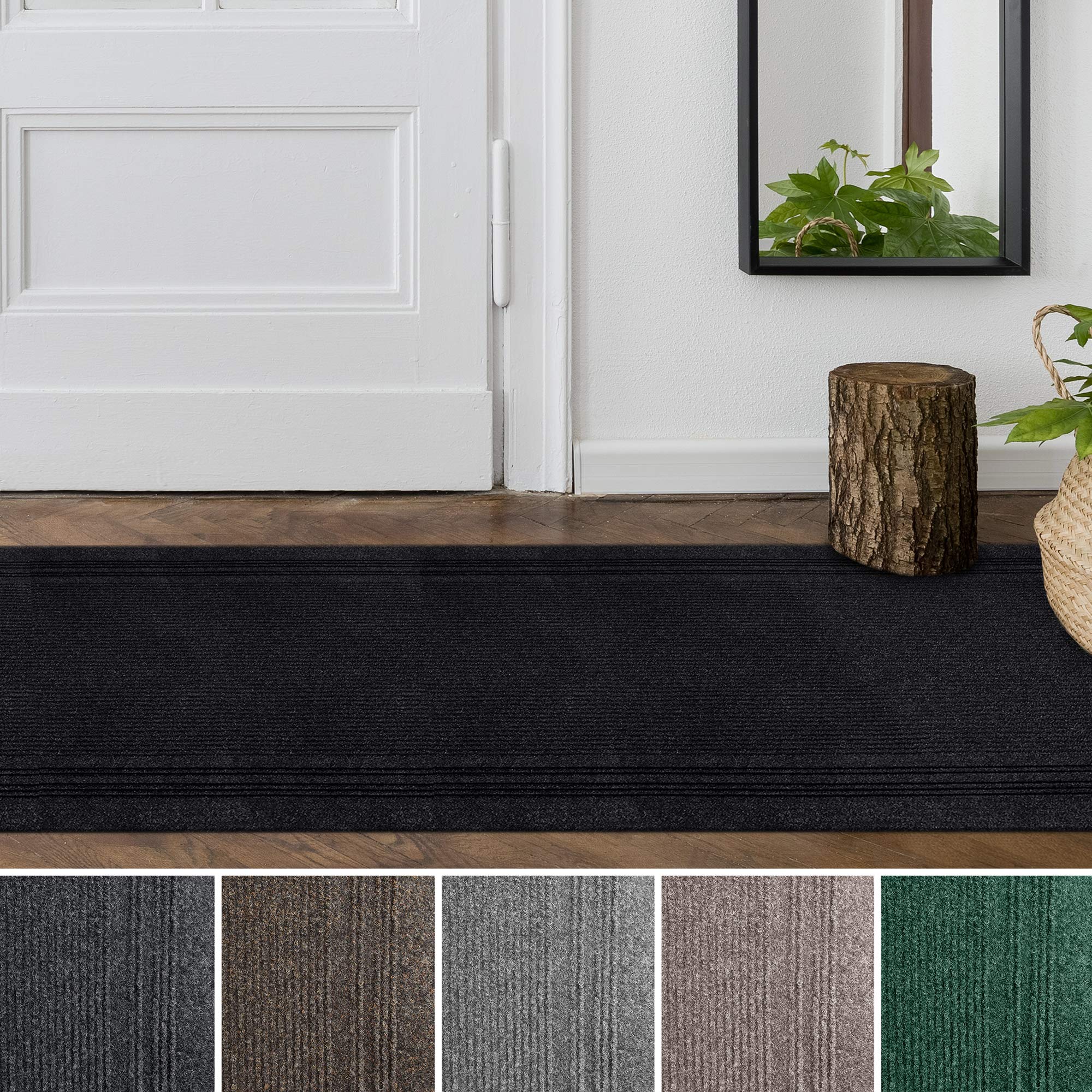 iCustomRug Black Ribbed Border Indoor/Outdoor Utility Carpet Runner - 26