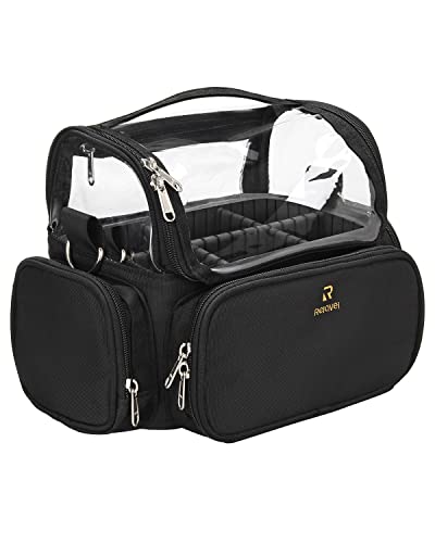 Professional Makeup Brush Holder Travel Case - Large Black Cosmetic Organizer with Adjustable Divider & Shoulder Strap | Stand-up Makeup Cup for Artists | Perfect for Travel, Salon & Home Storage