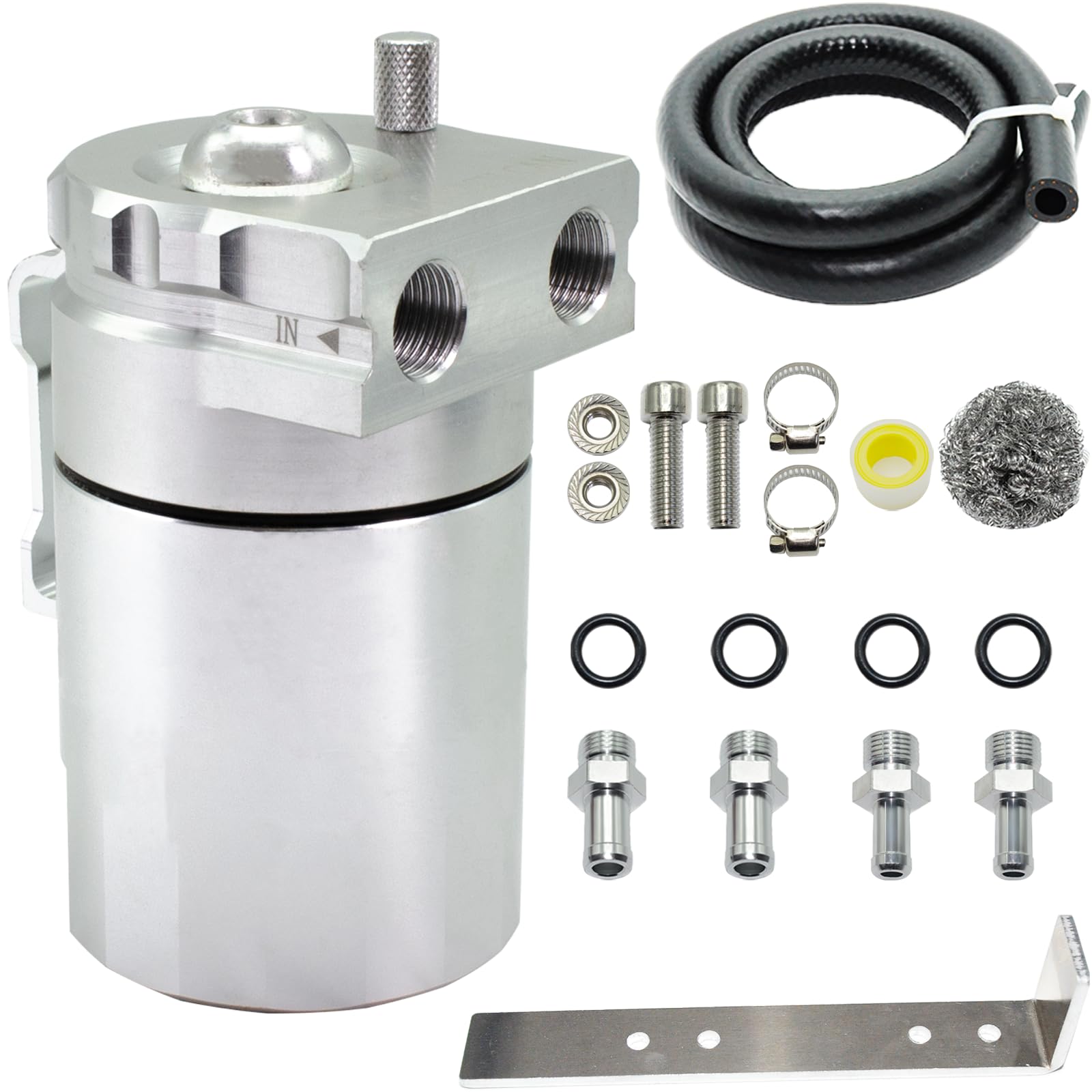 Universal Aluminum Oil Catch Can with Baffle - 300ml Oil Separator Collection Tank (Silver) - Prevents Engine Sludge & Improves Performance - Ideal for Cars, Trucks & Performance Vehicles