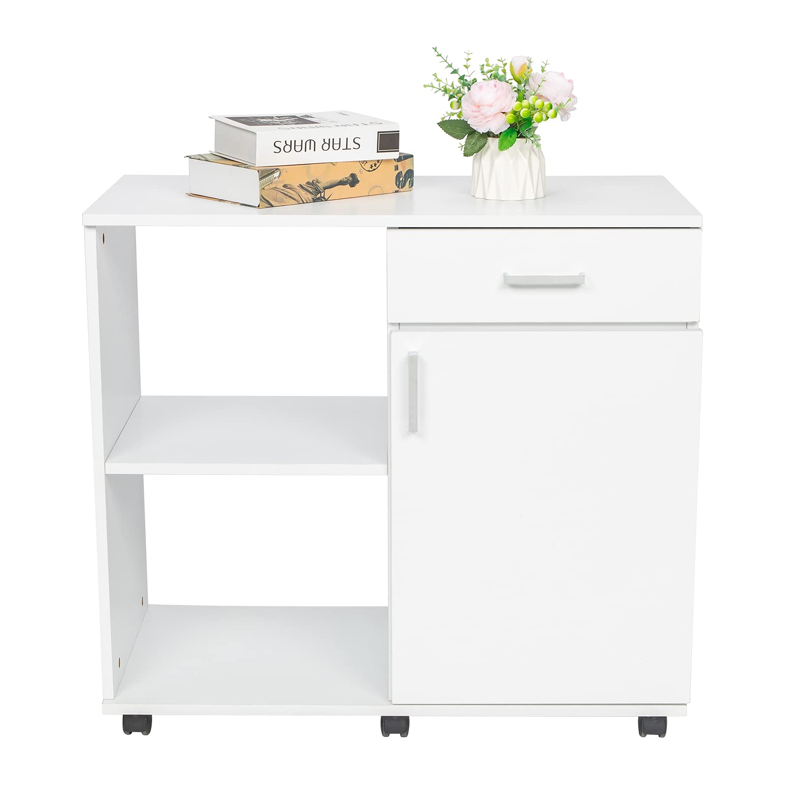 JASOYA 3-Layer Left Frame Right Cabinet - MDF & PVC Wooden Filing Cabinet, Sturdy & Durable, White - Perfect for Office, Home & School Organization