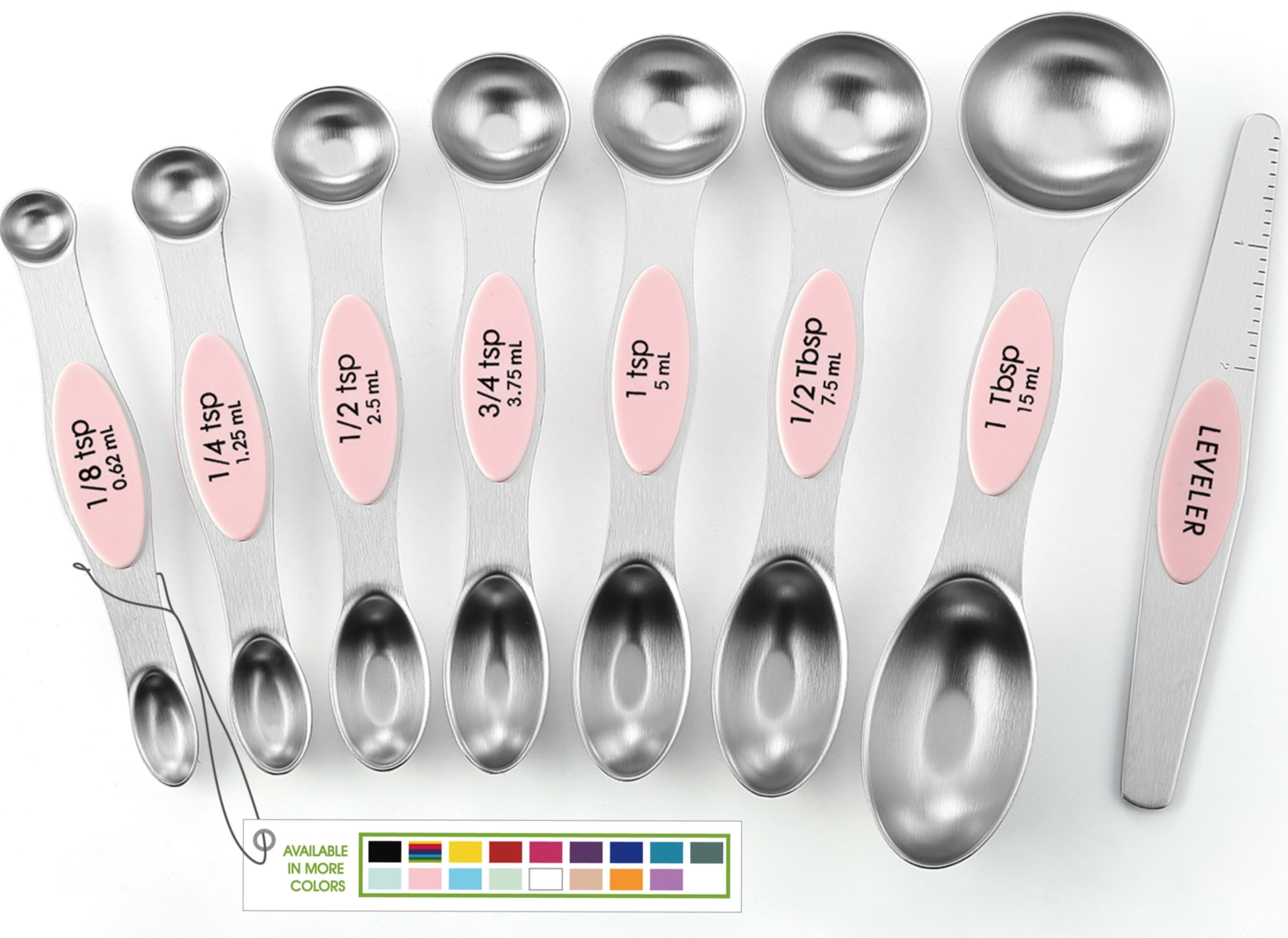 Spring Chef 8-Piece Stainless Steel Magnetic Measuring Spoons Set - Dual Sided Teaspoon & Tablespoon with Leveler, Strong Magnets - Perfect for Baking, Cooking & Meal Prep - Pink Lemonade Kitchen Gadgets