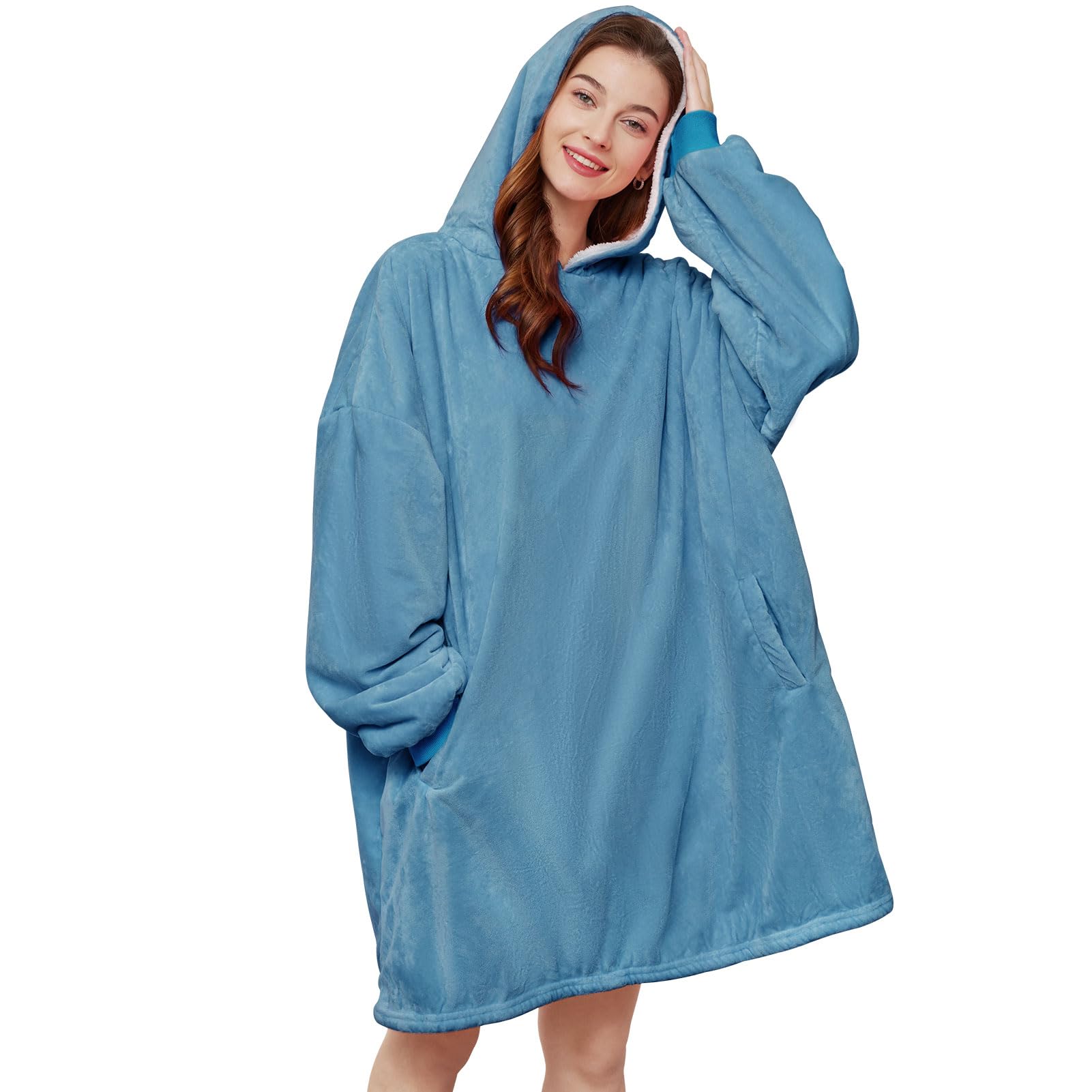 AmyHomie Oversized Sherpa Hooded Blanket Sweatshirt - Fleece Wearable Hoodie for Women, Men & Kids - Cozy Loungewear for Movie Nights, Camping & Home Relaxation