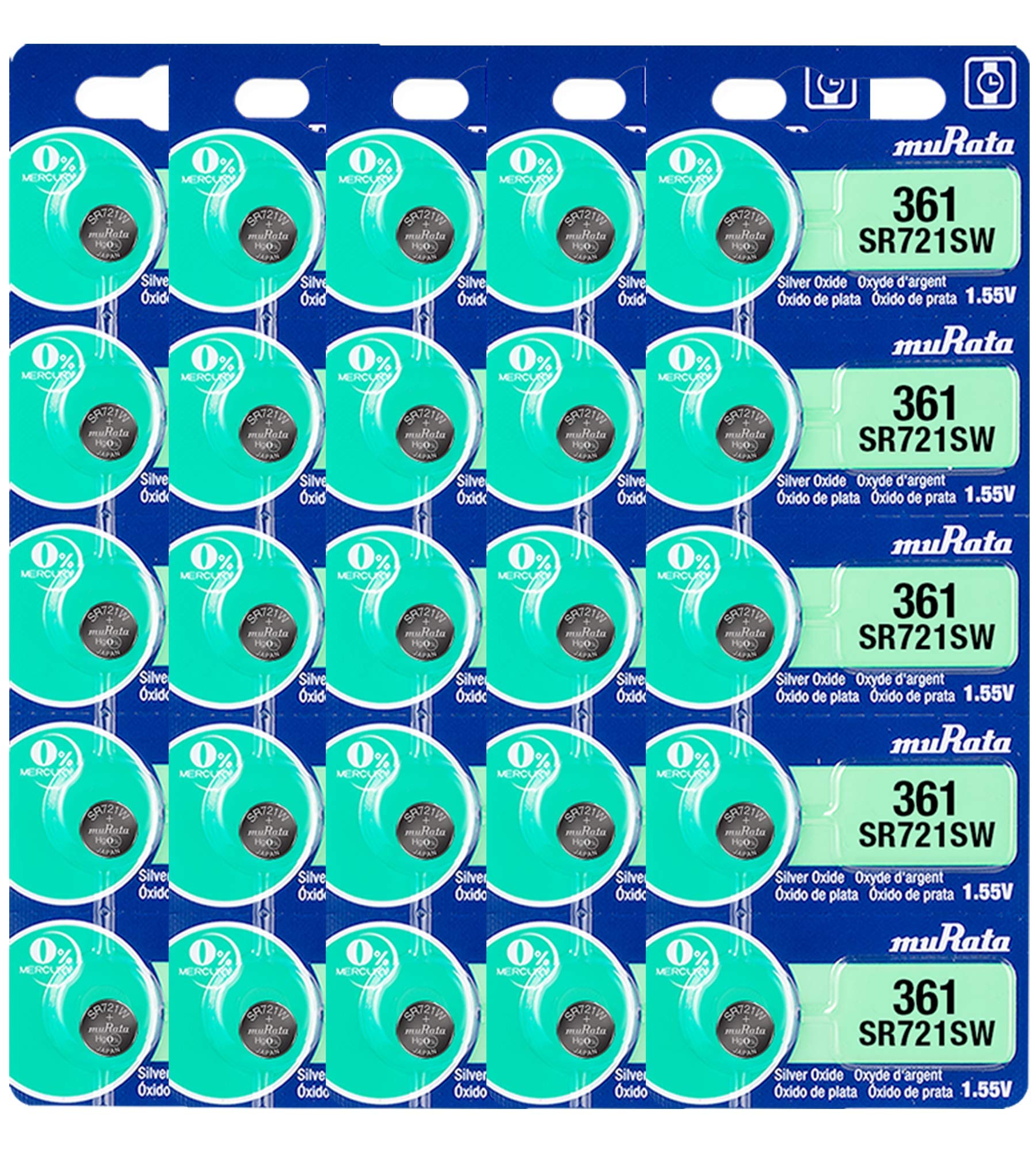 Murata 361 Battery SR721W 1.55V Silver Oxide Watch Button Cell - 25 Pack | Replacement Battery for Watches, Calculators & Small Electronics | Long-Lasting Power Supply