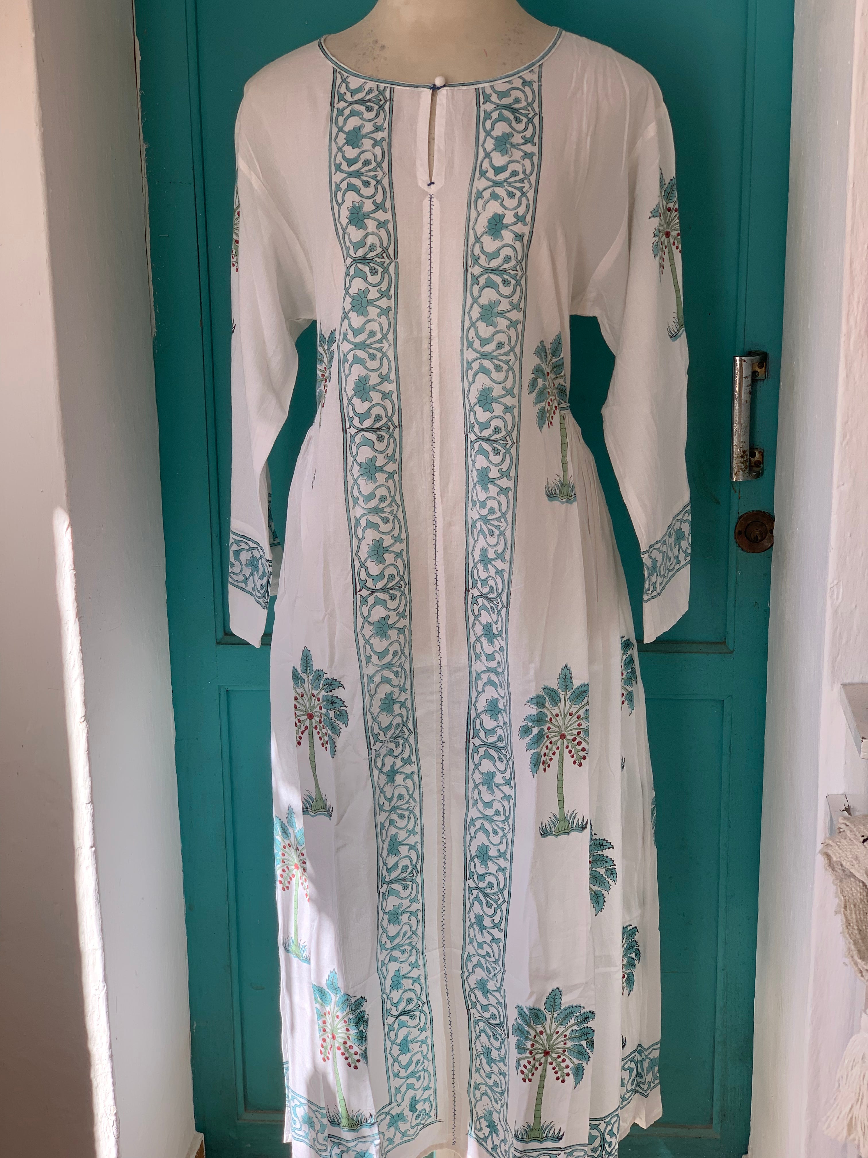 Handmade Mughal Block Print Dress – Traditional Indian Cotton Kaftan for Women | Perfect for Festivals, Weddings & Boho Chic Outfits