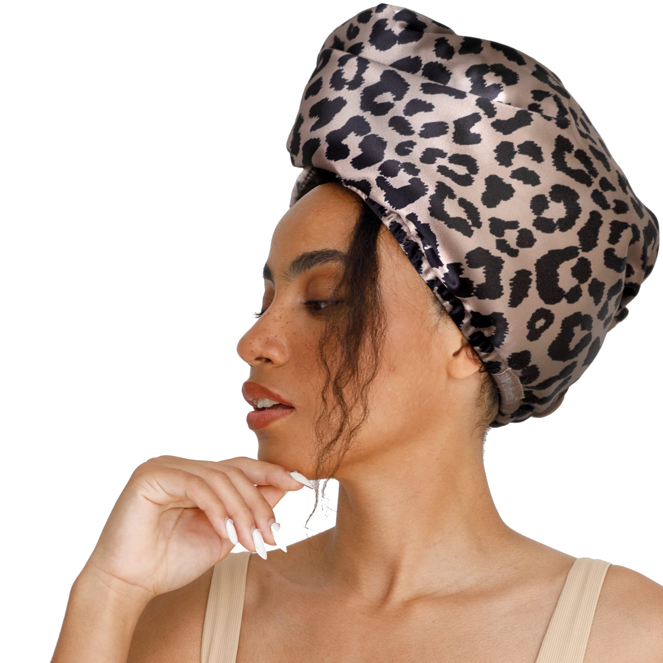 Microfiber Hair Towel Wrap for Women - Soft Satin Hair Turban for Curly & Long Hair - Quick Dry Hair Plopping Towel - Leopard Print SMPL OBJECTS | Perfect for Post-Shower, Salon Styling & Travel