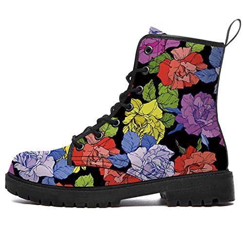 Uminder Rose Combat Boots for Women & Men - Anti-Slip Waterproof Ankle Boots with Lace Up Design - Fashion Hiking Boots for Outdoor Adventures - Perfect Gift for Him & Her