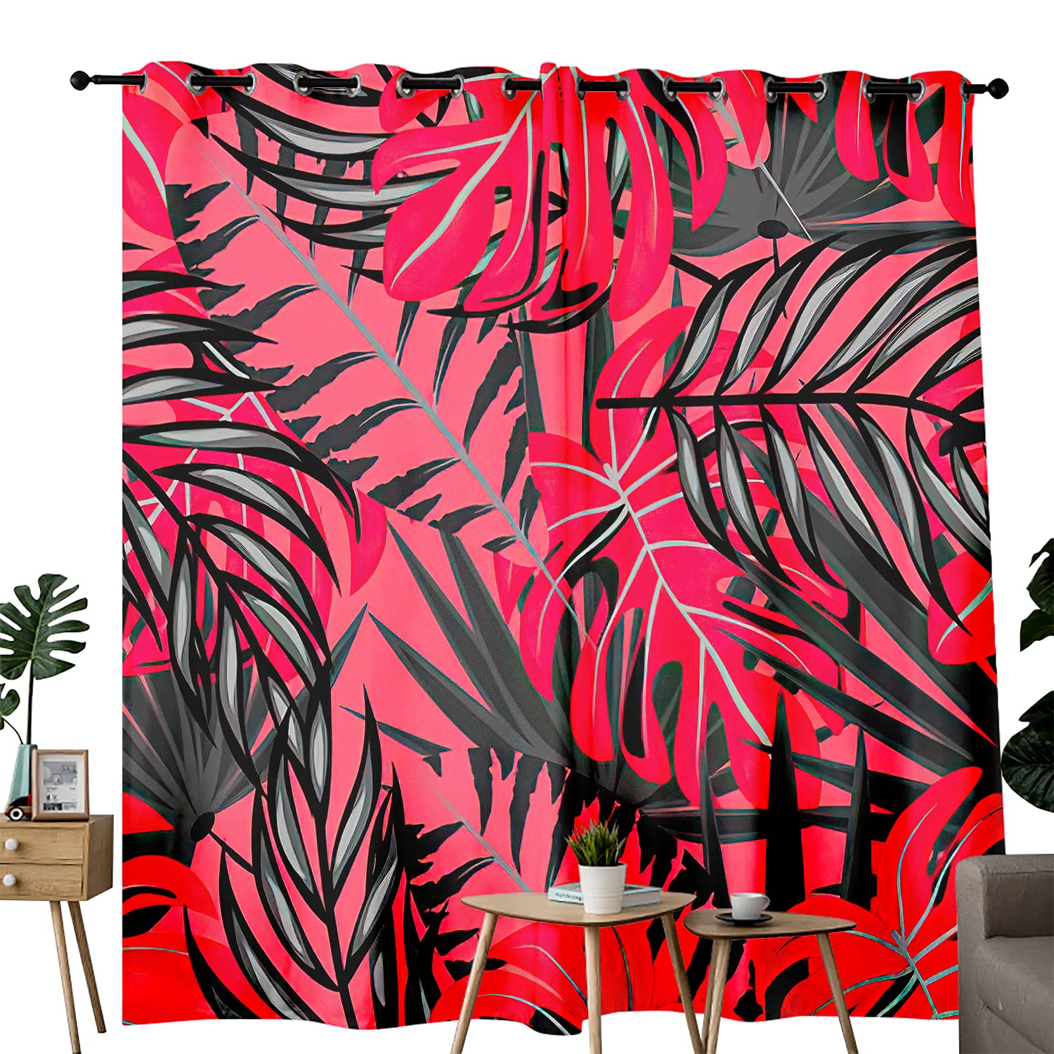 Cartoon Tropical Leaf Blackout Curtains Set of 2 Panels - 100x84 Inch Grommet Window Drapes for Bedroom, Living Room, Kitchen & Bathroom - Perfect for Sun Protection, Privacy & Home Decor