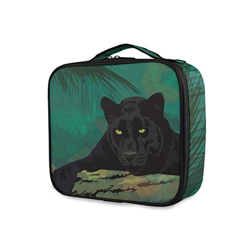 STAYTOP Professional Makeup Bag for Women - Black Leopard Travel Cosmetic Case with Adjustable Dividers & Brush Holders | Portable Train Case Organizer for Makeup Brushes, Cosmetics & Toiletries | Perfect for Travel, Home & Salon Use