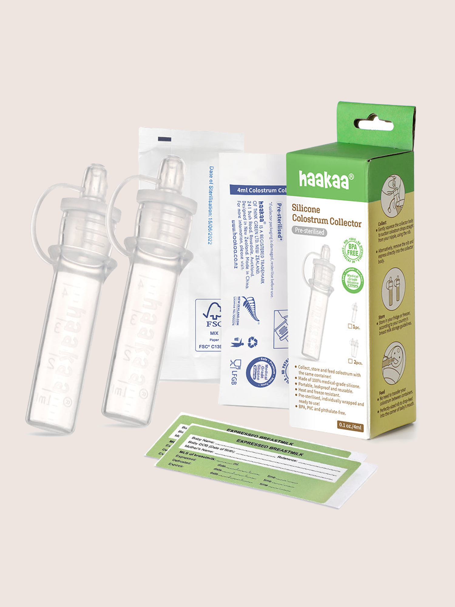 Haakaa Silicone Colostrum Collectors 4ml, 2 Pack (Pre-Sterilized) – Gentle Breast Milk Collection for Nursing Moms, Perfect for Postpartum and On-the-Go Use