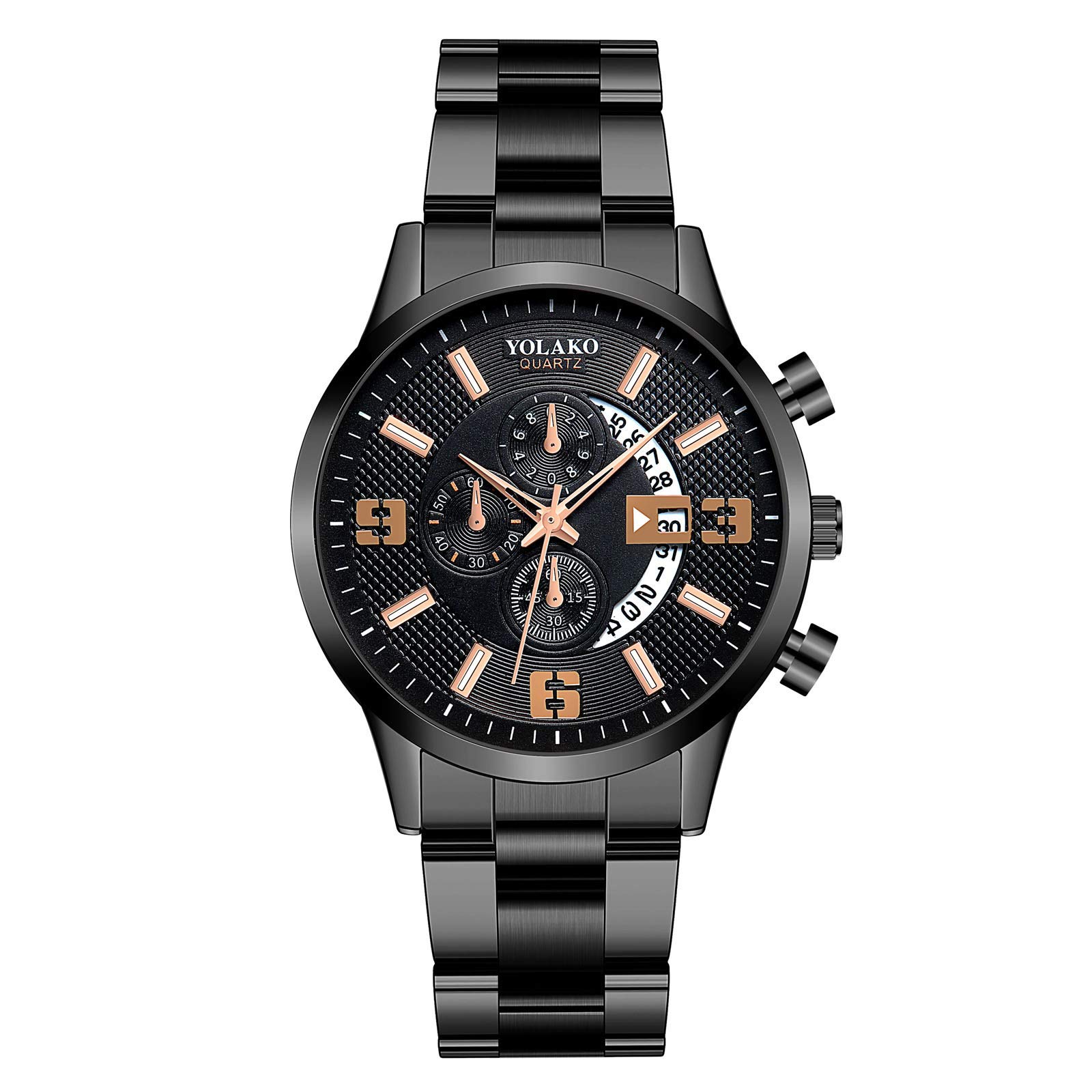 YOLAKO Men's Analog Quartz Watch - Stainless Steel Case & Genuine Leather Strap - Fashion Casual Dress Watch for Business, Office & Everyday Wear