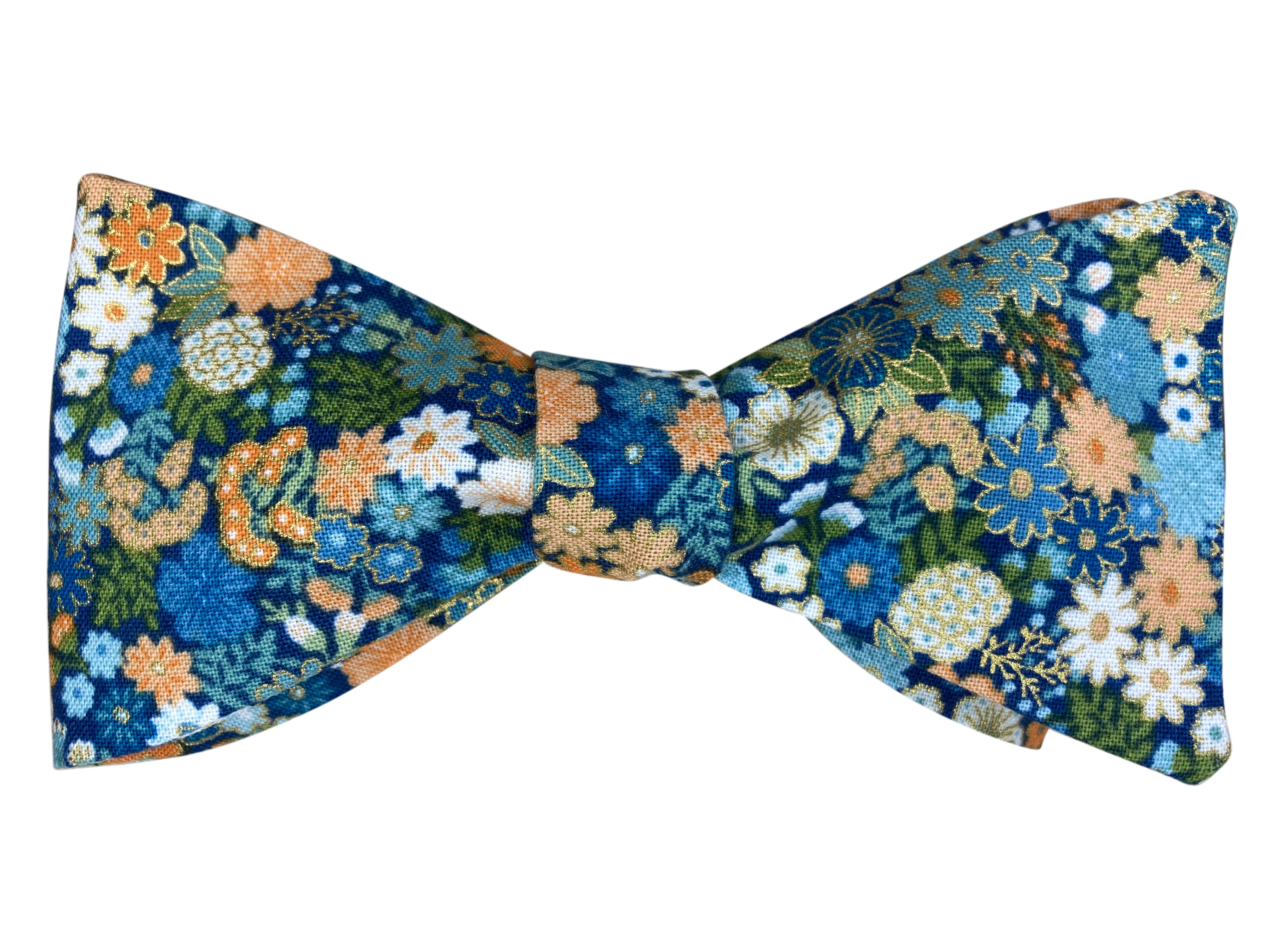 Elegant Blue Peach & Gold Floral Bow Tie for Men - Stylish Wedding, Prom, Party & Formal Accessories - Perfect for Grooms, Bridesmaids & Special Occasions