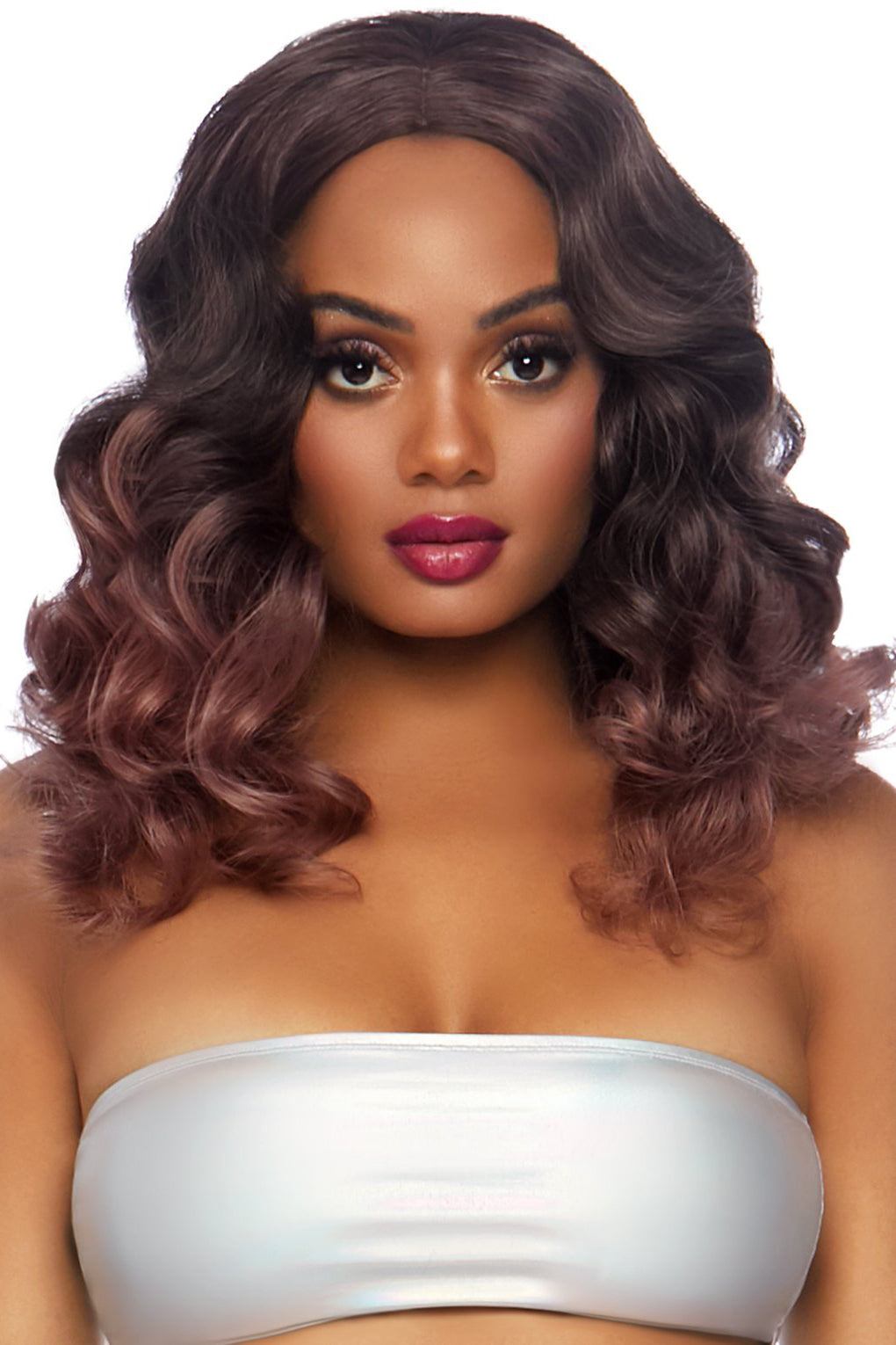 Long Curly Mauve Ombré Bob Wig - Heat Resistant Synthetic Hairpiece for Cosplay, Halloween & Daily Fashion Wear