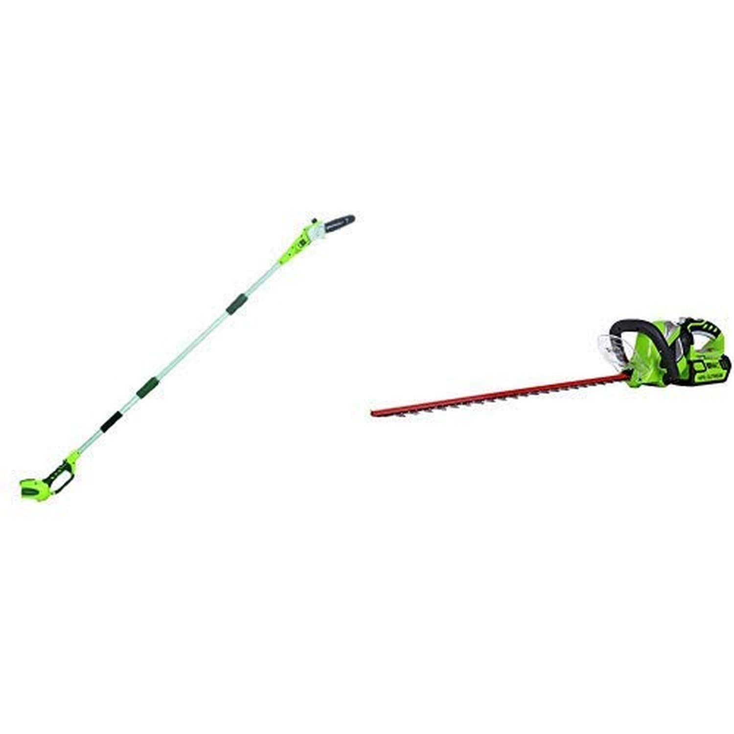 Greenworks 40V Cordless Pole Saw 8' & 24-Inch Hedge Trimmer Combo with 2.0AH Battery - Perfect for Tree Trimming, Landscaping, and Yard Maintenance (20302 & 22262)