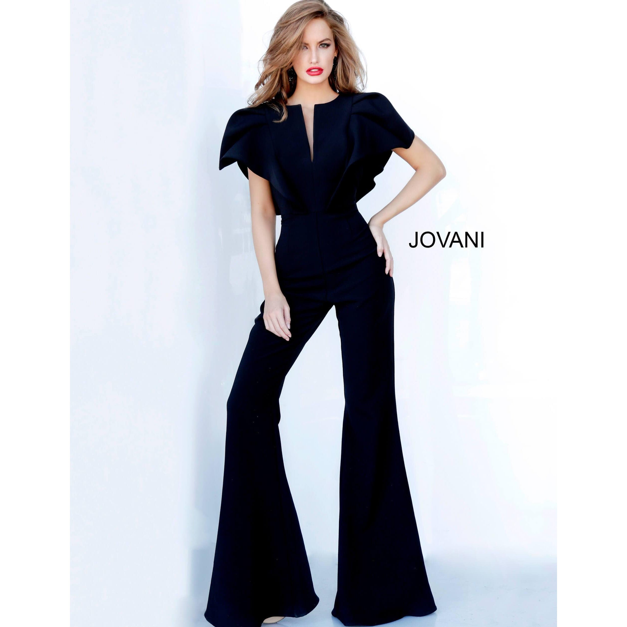 Jovani 00762 Women's Black Short Sleeve Jumpsuit - Stylish One Piece Romper for Casual Outings, Parties & Evening Events