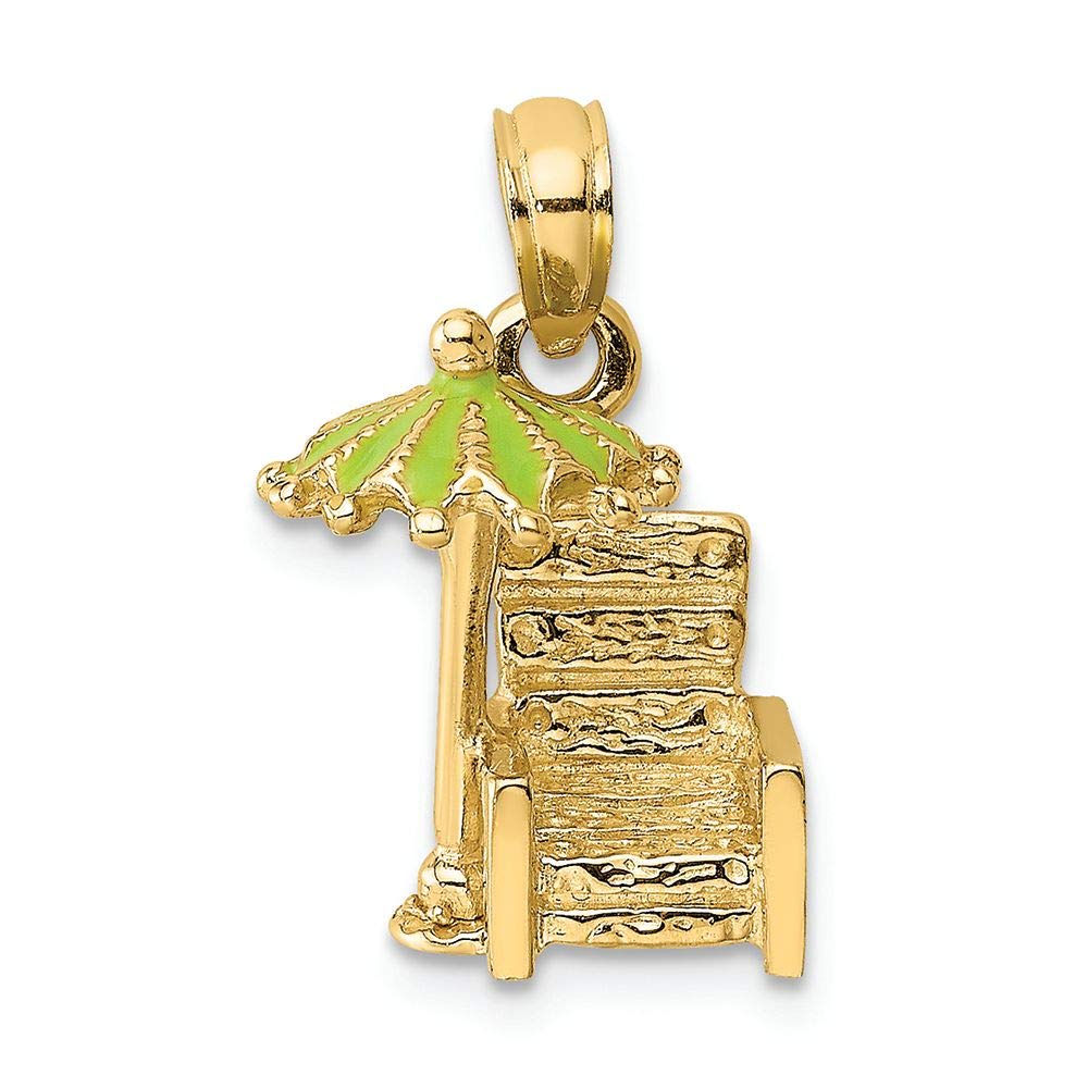 14K Yellow Gold 3D Beach Chair Charm with Green Umbrella - FJC Finejewelers - Perfect for Summer Jewelry, Beach Vacation Gifts & Charm Bracelet Collection