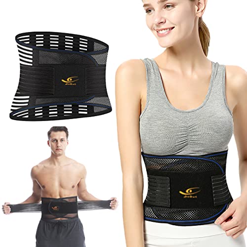 HiRui Adjustable Lumbar Support Back Brace for Men & Women - Breathable Mesh with Steel Bones for Lower Back Pain Relief, Herniated Disc, Sciatica & Scoliosis - Perfect for Office Work, Gym & Daily Activities (Medium, Black)