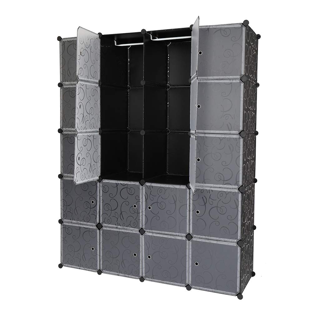 20-Cube Stackable Closet Organizer with Hanging Rod - Portable Wardrobe Storage Shelf for Bedroom, Dresser & Pantry | White & Black | Space-Saving Home Organization Solution for Small Spaces & Dorm Rooms