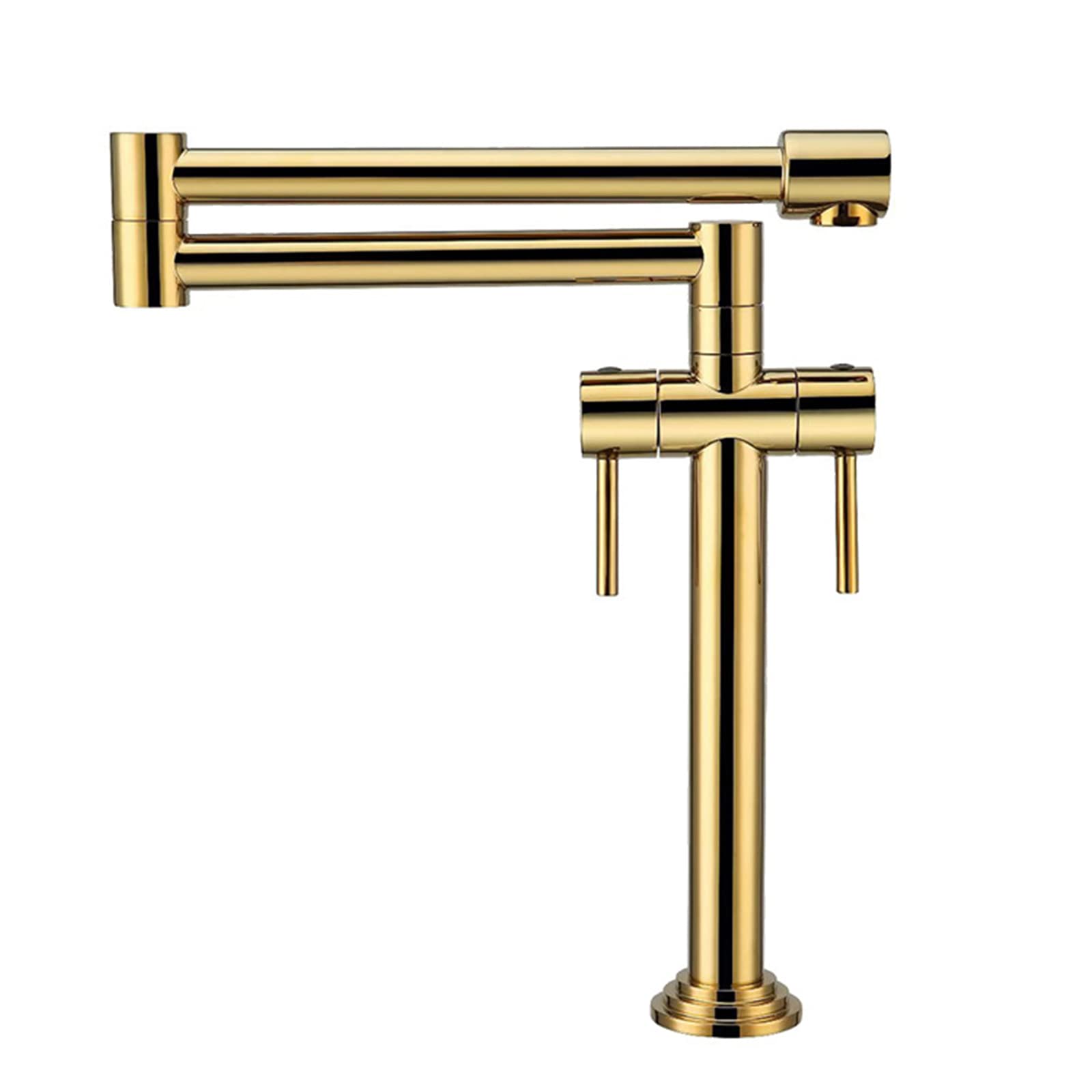 Brass Deck Mounted Pot Filler Faucet with Extension Shank & Double Joint Swing Arm - Retractable Commercial Kitchen Sink Faucet in Titanium Gold | Perfect for Restaurant, Home Kitchen & Bar Countertop Use