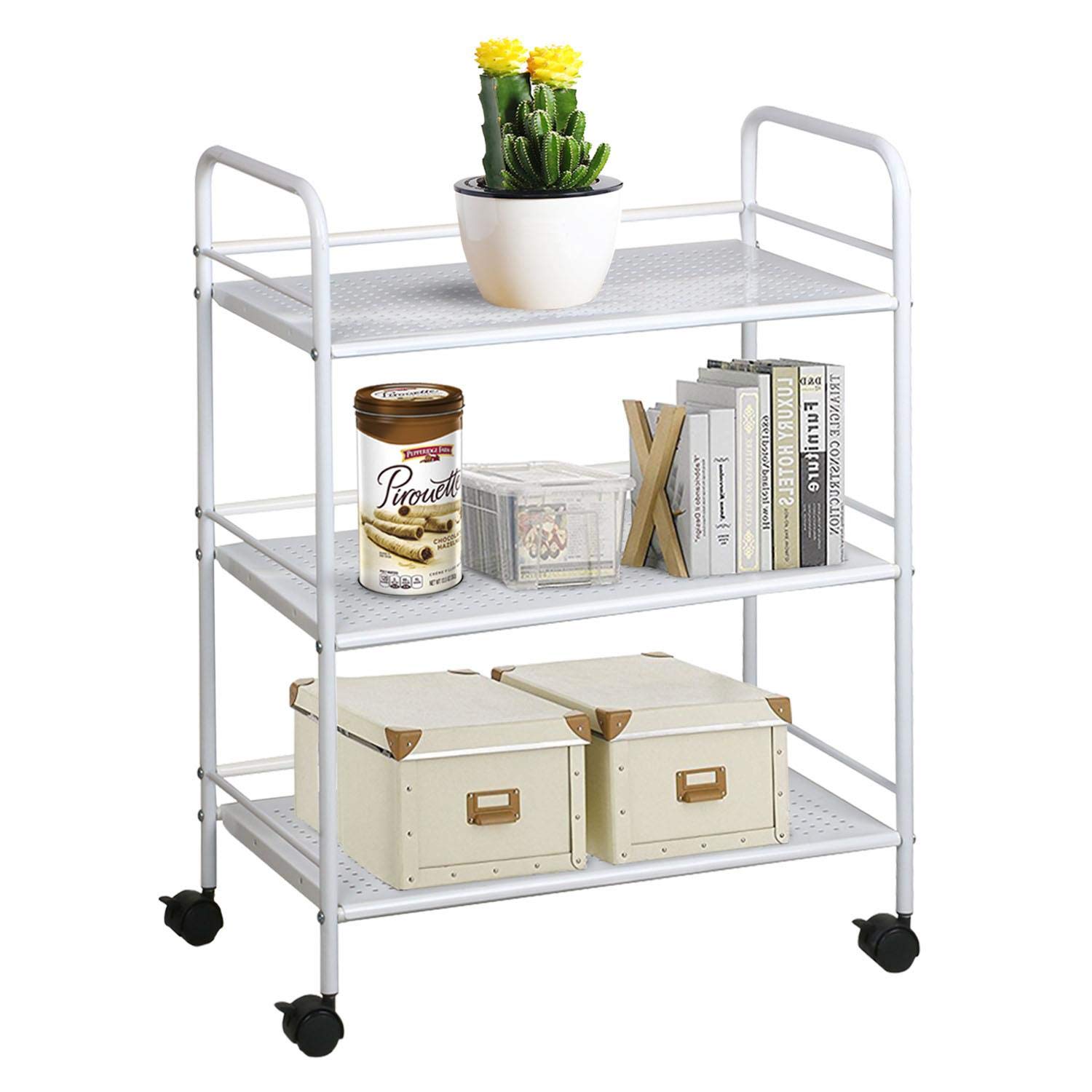 Yaheetech 3-Tier Rolling Utility Cart - White Metal Kitchen Storage Organizer with Wheels for Pantry, Bathroom, Bedroom, Office & Laundry Room | Space-Saving Mobile Storage Solution for Small Spaces