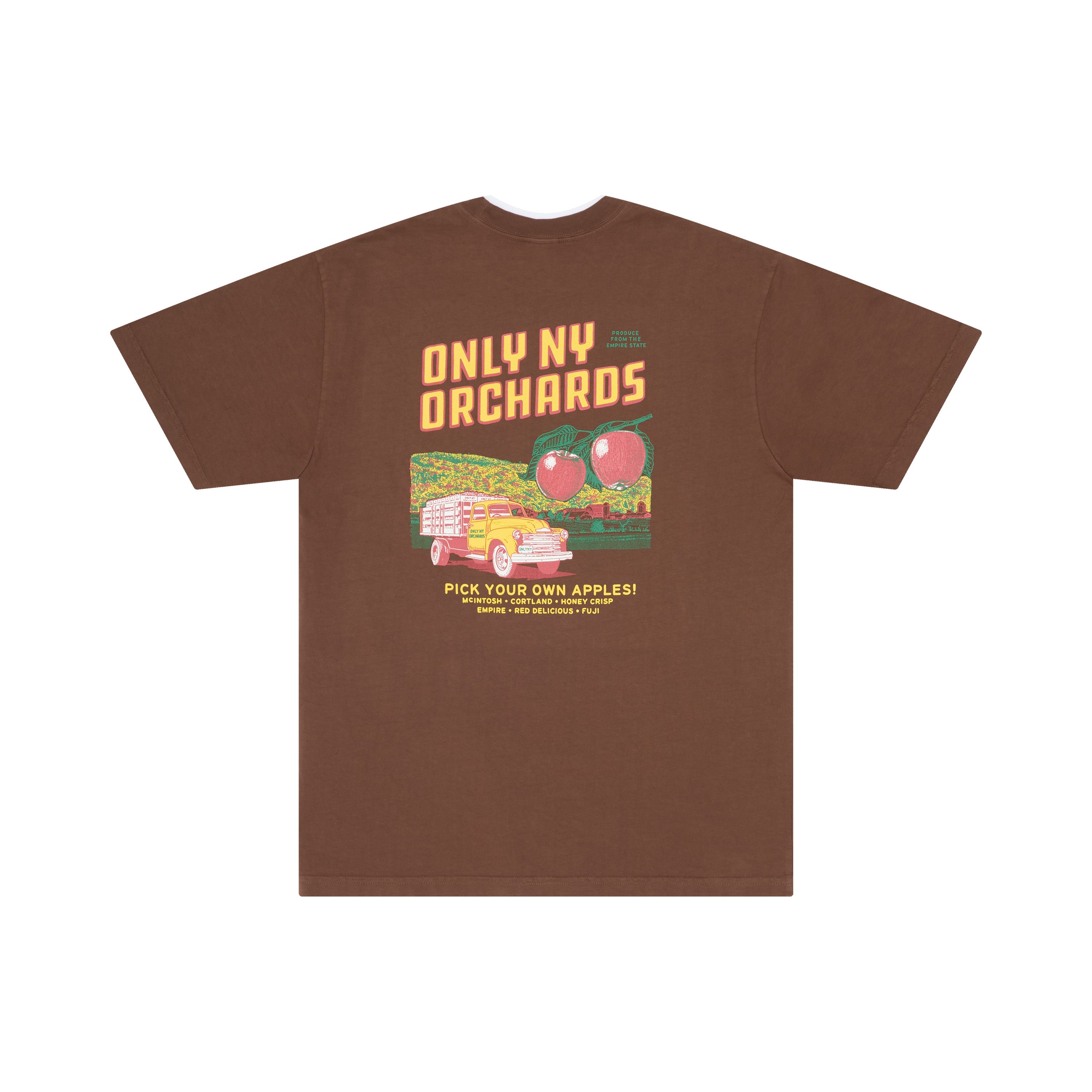 Only NY Orchards Graphic T-Shirt - Soft Cotton Tee in Chocolate Brown for Men & Women | Casual Streetwear, Urban Fashion, Everyday Comfort